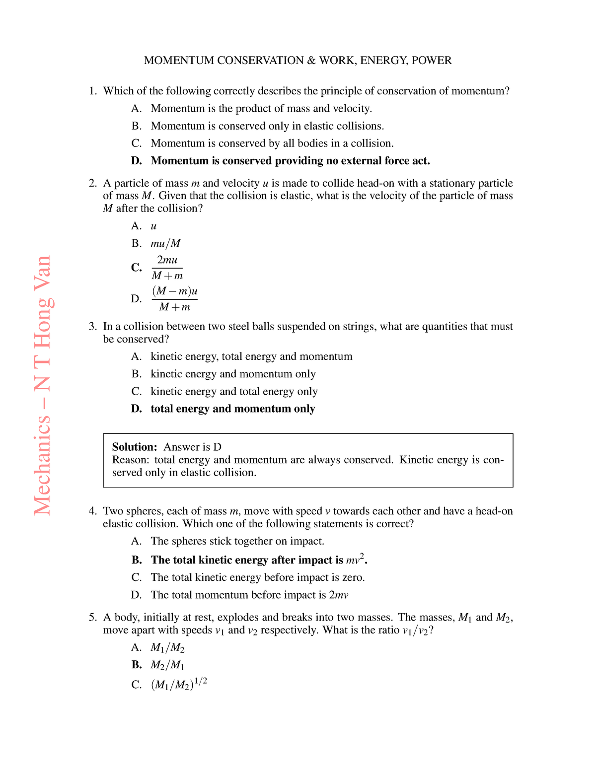 USTH B1 Exercise Mechanics Part4 Solution - Mechanics – N T Hong Van ...