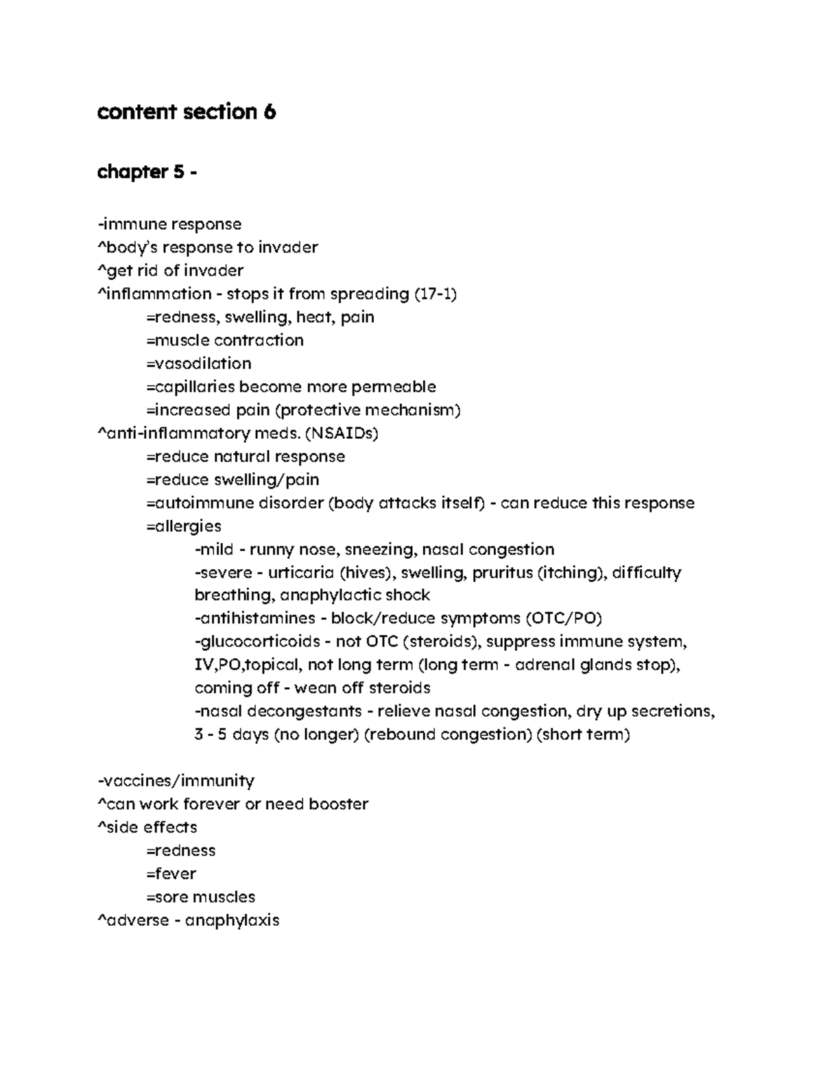 Pharm. Content Section 5 - content section 6 chapter 5 -immune response ...