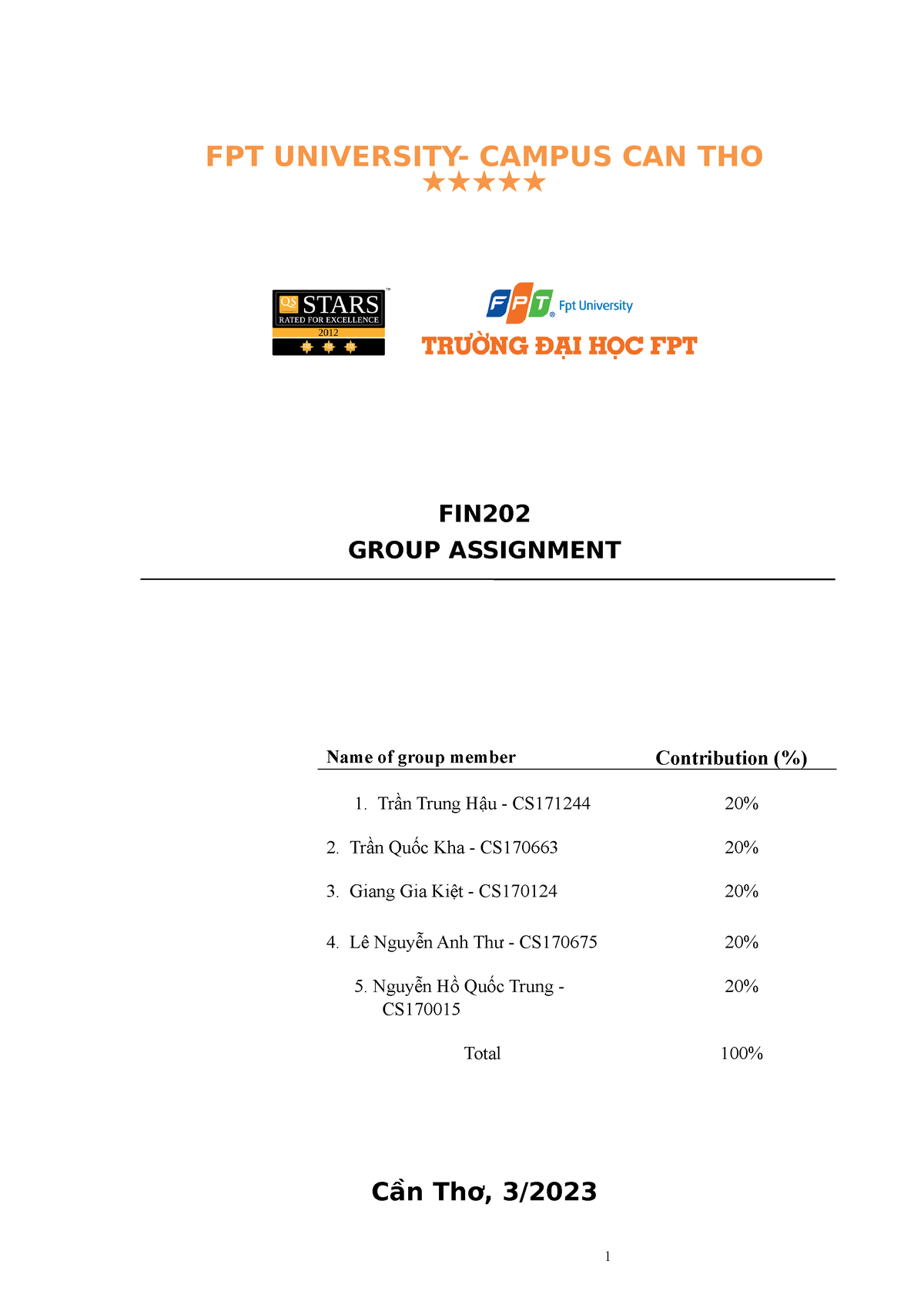 Group 4 FIN202 BA1702 - Abc - FPT UNIVERSITY- CAMPUS CAN THO FIN GROUP ...