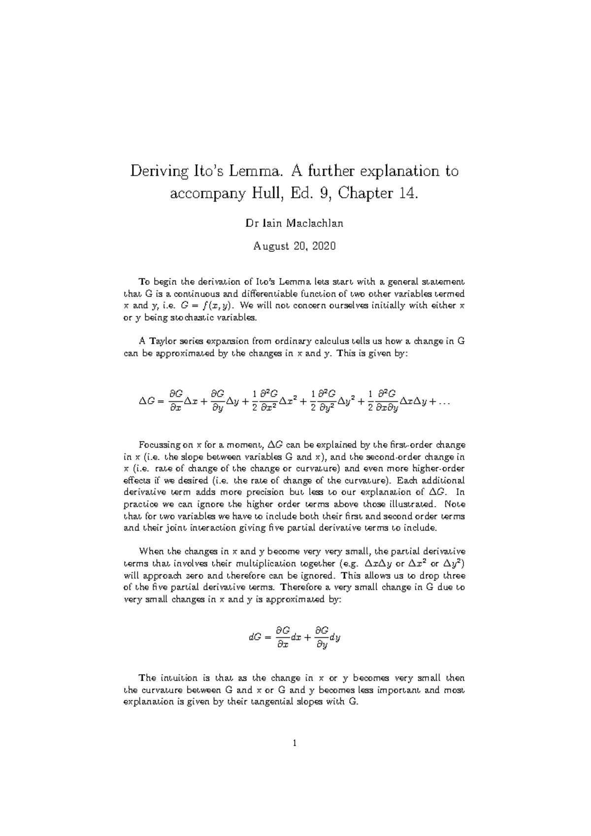 Itos lemma - Deriving Ito’s Lemma. A further explanation to accompany ...