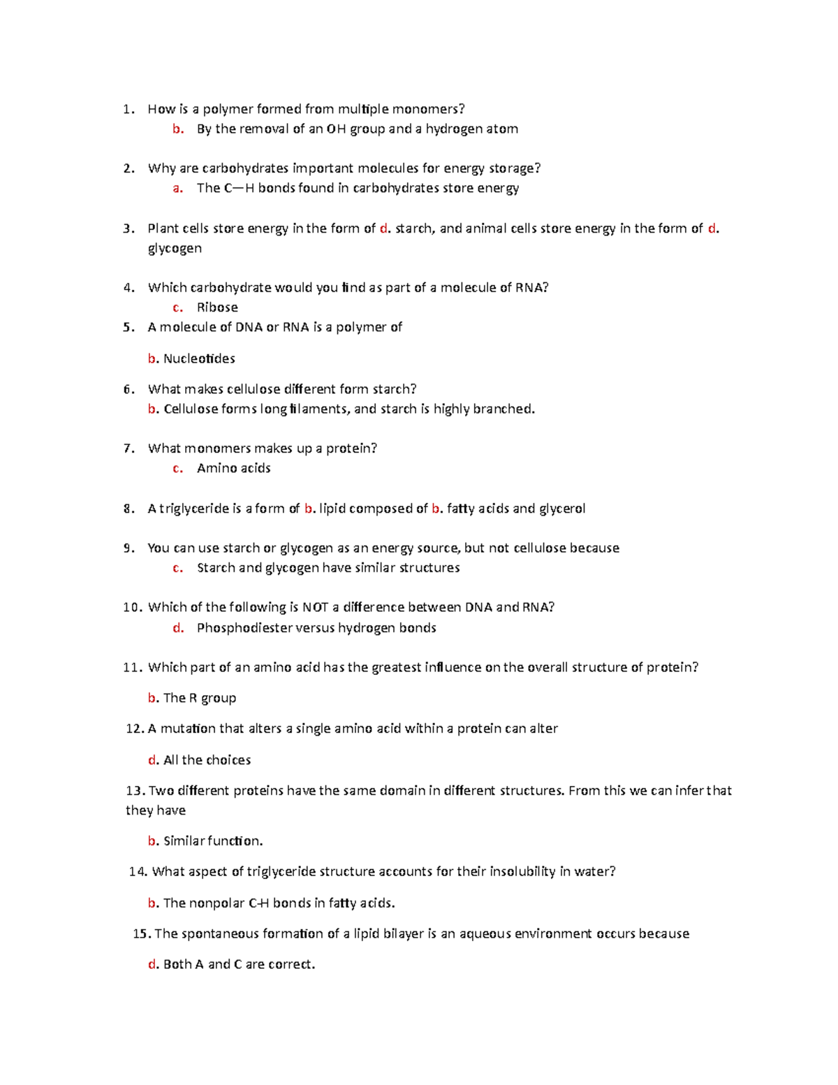 Bio Chapter 3 Objectives 1-15 - How is a polymer formed from multiple ...