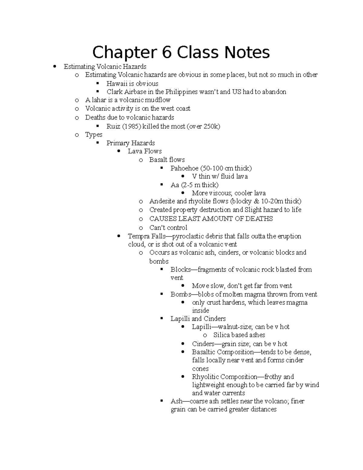Chapter 6 Class Notes - Lambert lecture on volcanic hazards. - Chapter ...