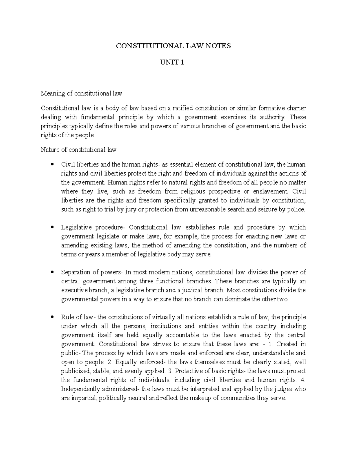 Constitutional LAW Notes - CONSTITUTIONAL LAW NOTES UNIT 1 Meaning Of ...