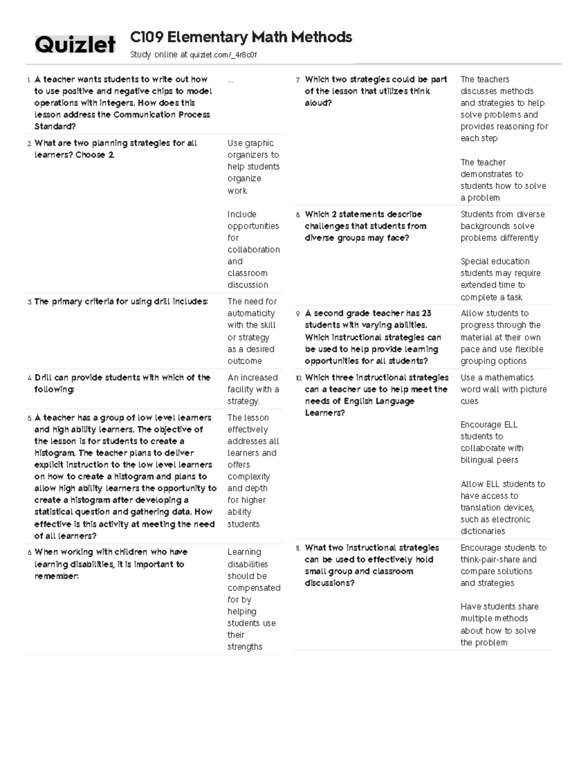 C109 quizlet - Notes to study for OA. - 1 teacher wants students to ...