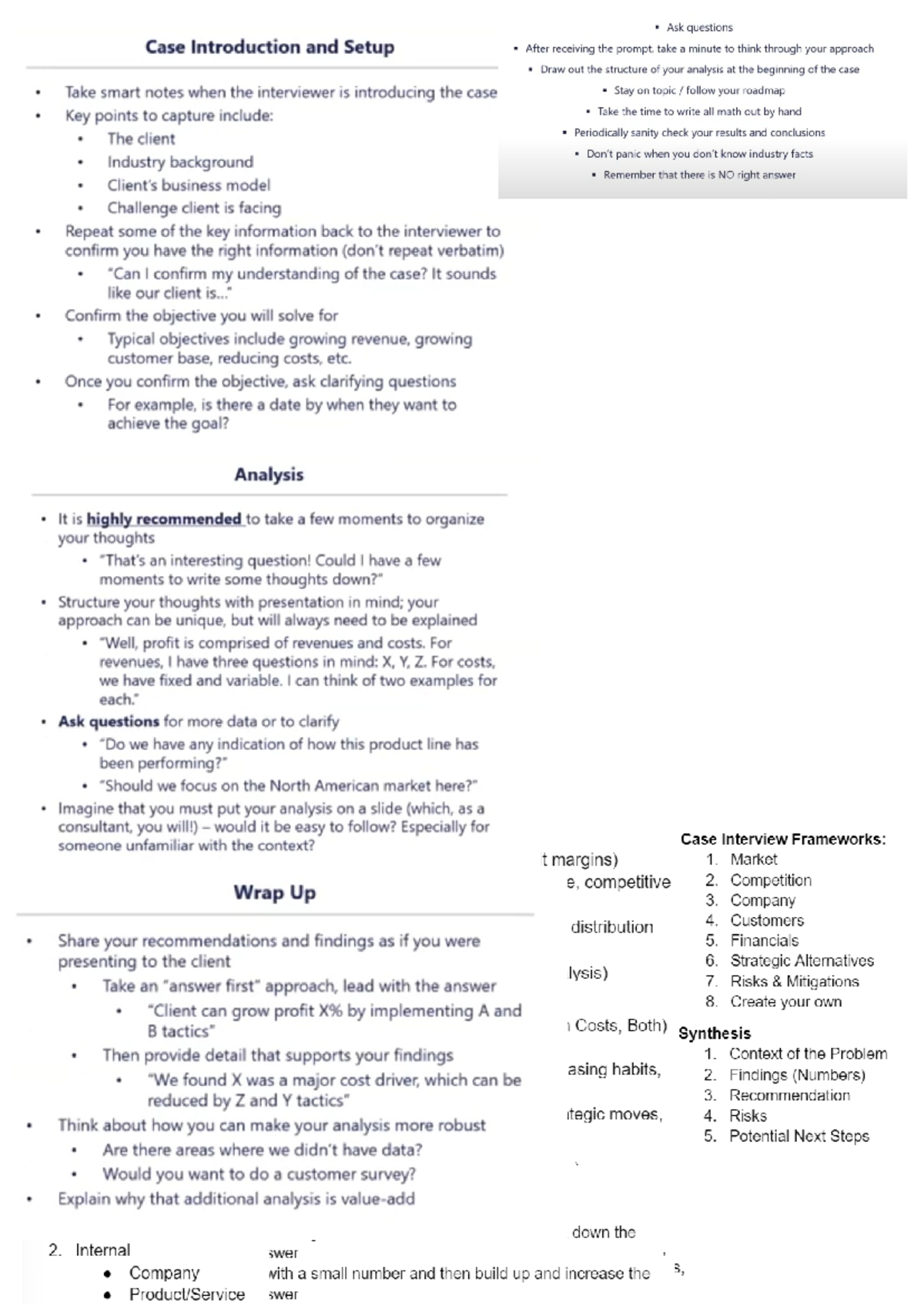 Consulting Frameworks - Ask questions Case Introduction and Setup After ...