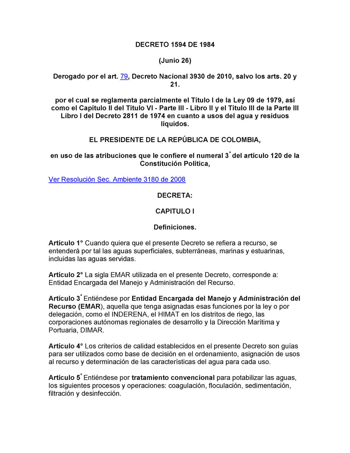 3. Decreto 1594 De 1984 Usos Del Agua Y Residuos Liquidos - DECRETO ...