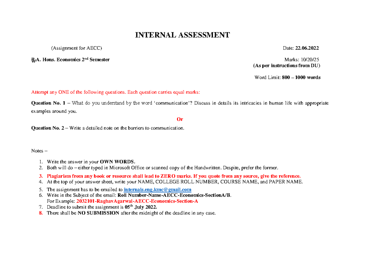 IAQ B.A - Paper - INTERNAL ASSESSMENT (Assignment for AECC) Date: 22. B ...