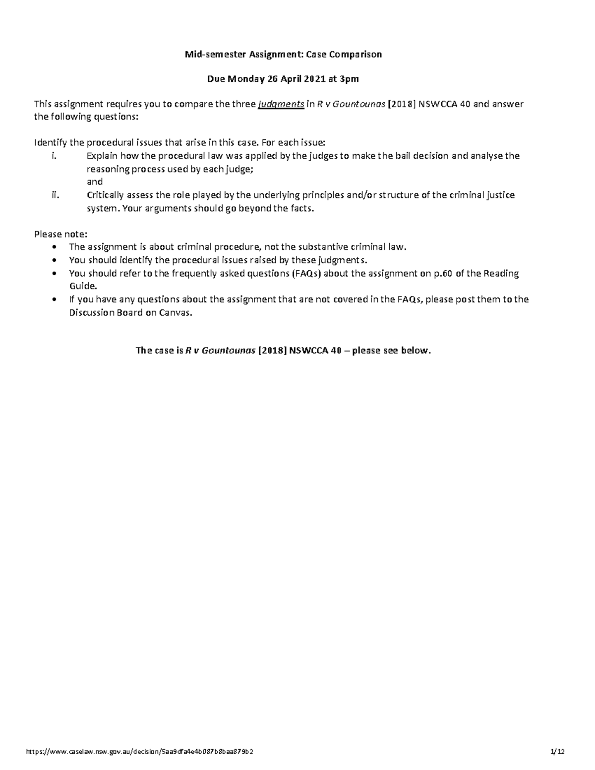 Mid-semester assignment 2021 - Mid-semester Assignment: Case Comparison ...