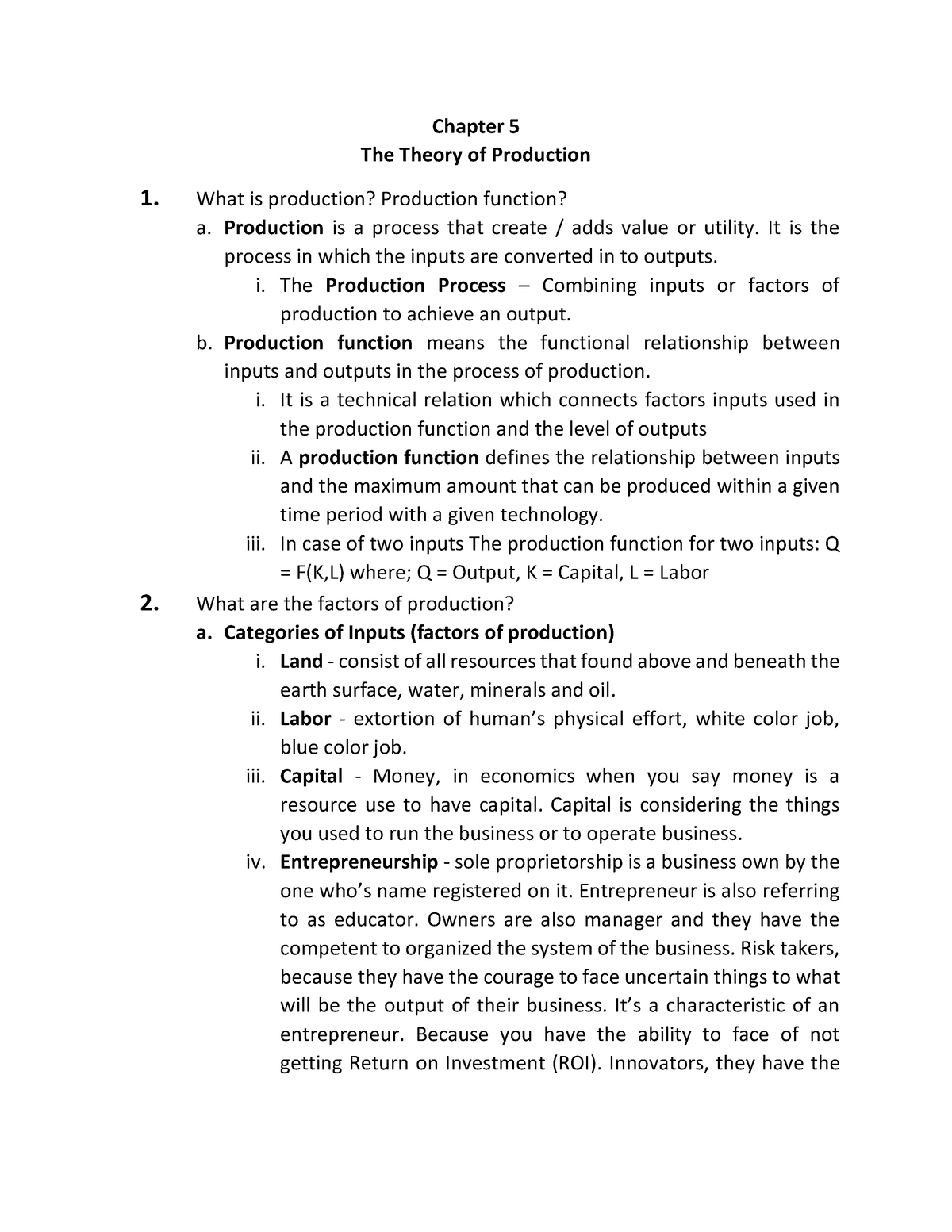 Chapter 5 - Theory Of Production - Chapter 5 The Theory Of Production 1 ...