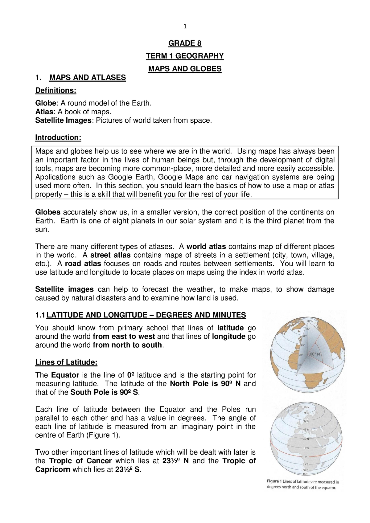 Grade 8 SS - Hhhhhijv - GRADE 8 TERM 1 GEOGRAPHY MAPS AND GLOBES 1 ...