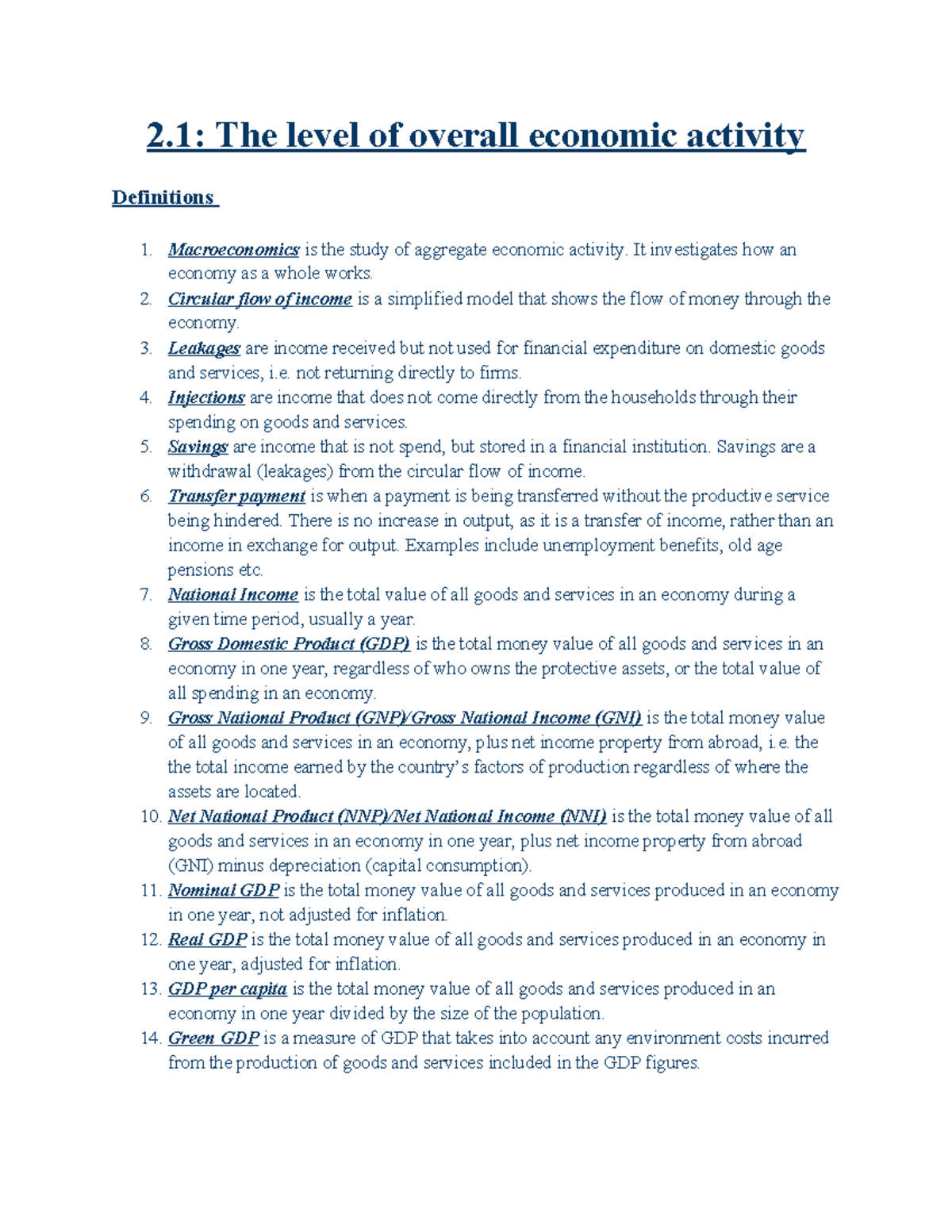 2.1 The level of overall economic activity - 2: The level of overall ...