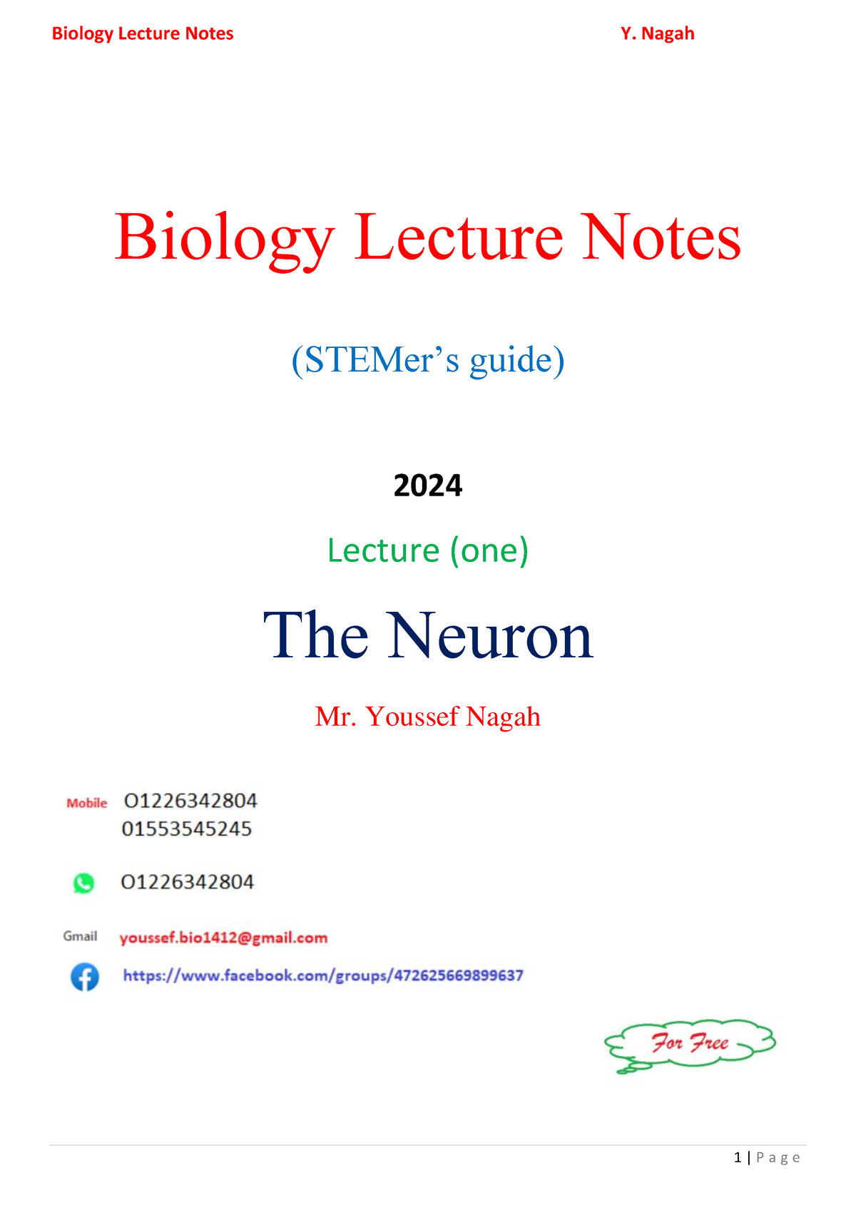 Lecture One 2024 .. - Cell Structure And The Neuron Structure - Biology ...