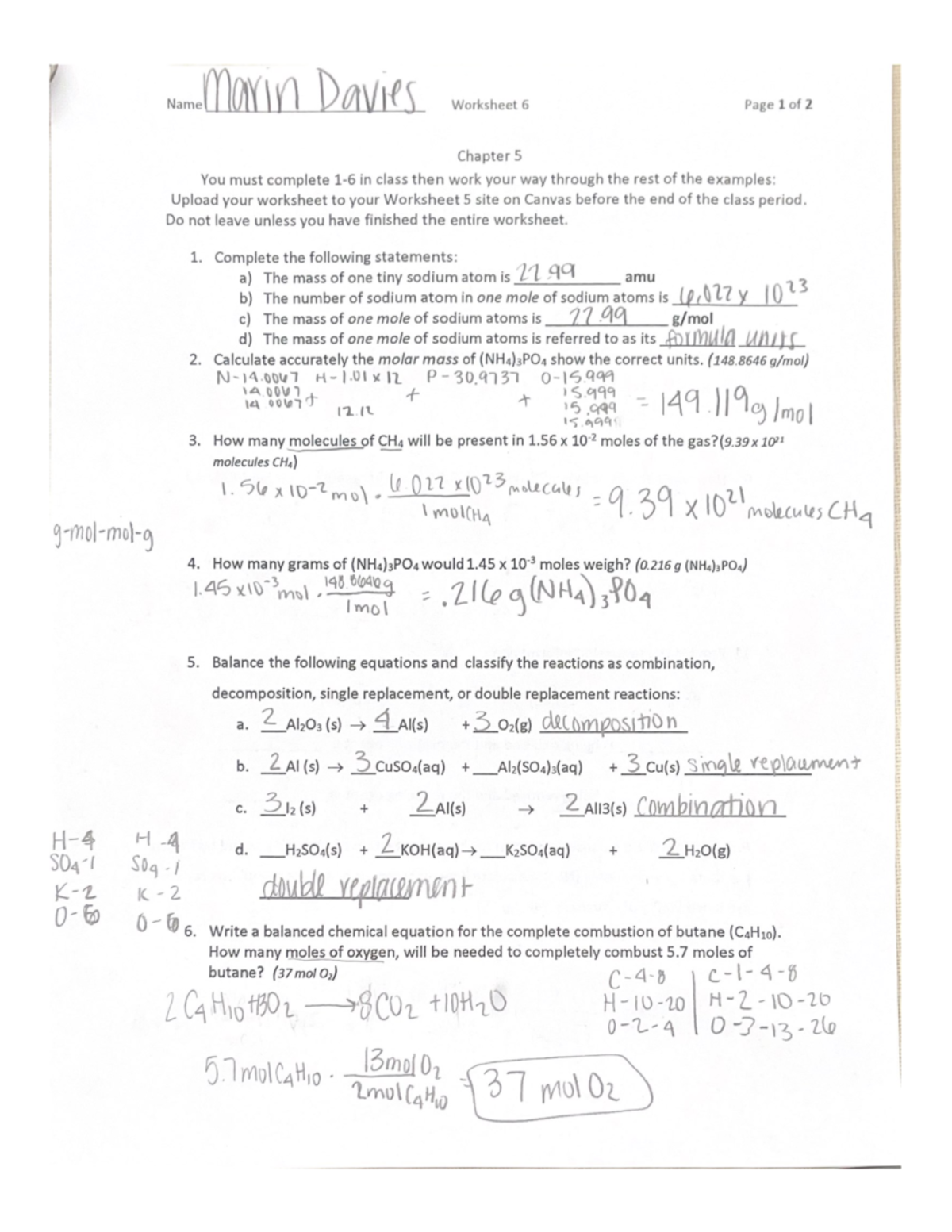 chem 101 homework 6 answers