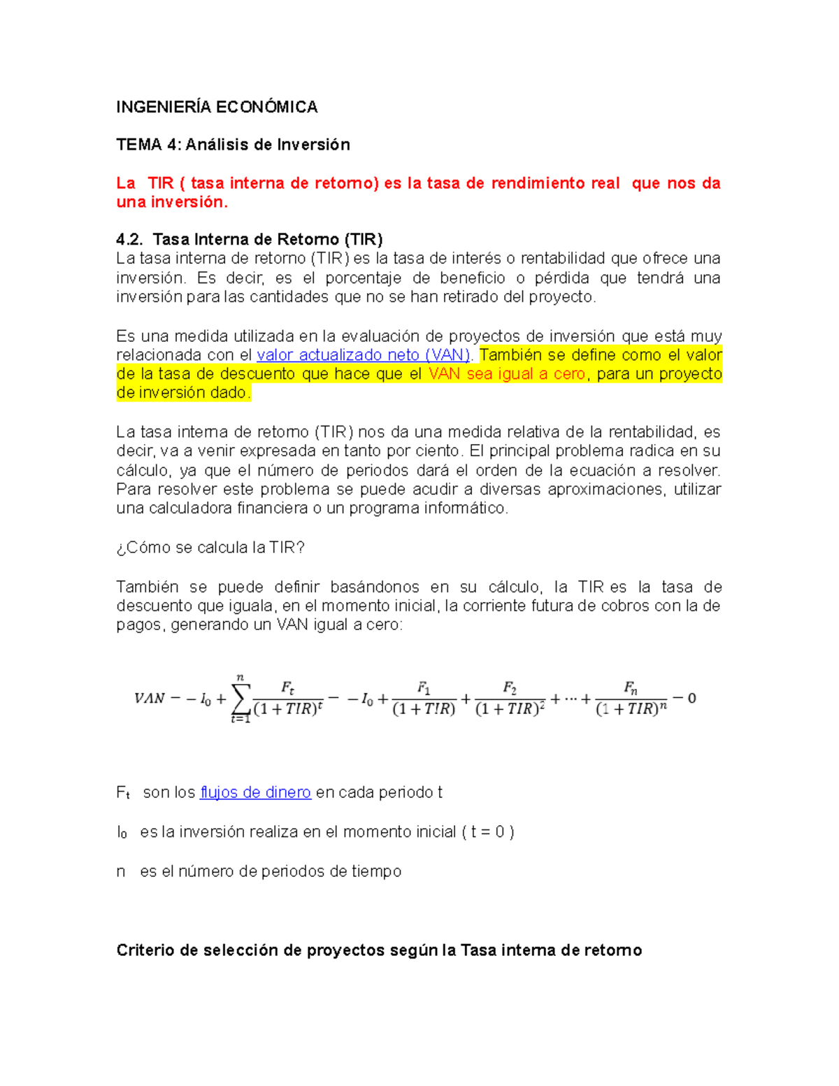 4.2 Tasa Interna De Retorno - 4. Tasa Interna De Retorno (TIR) La Tasa ...