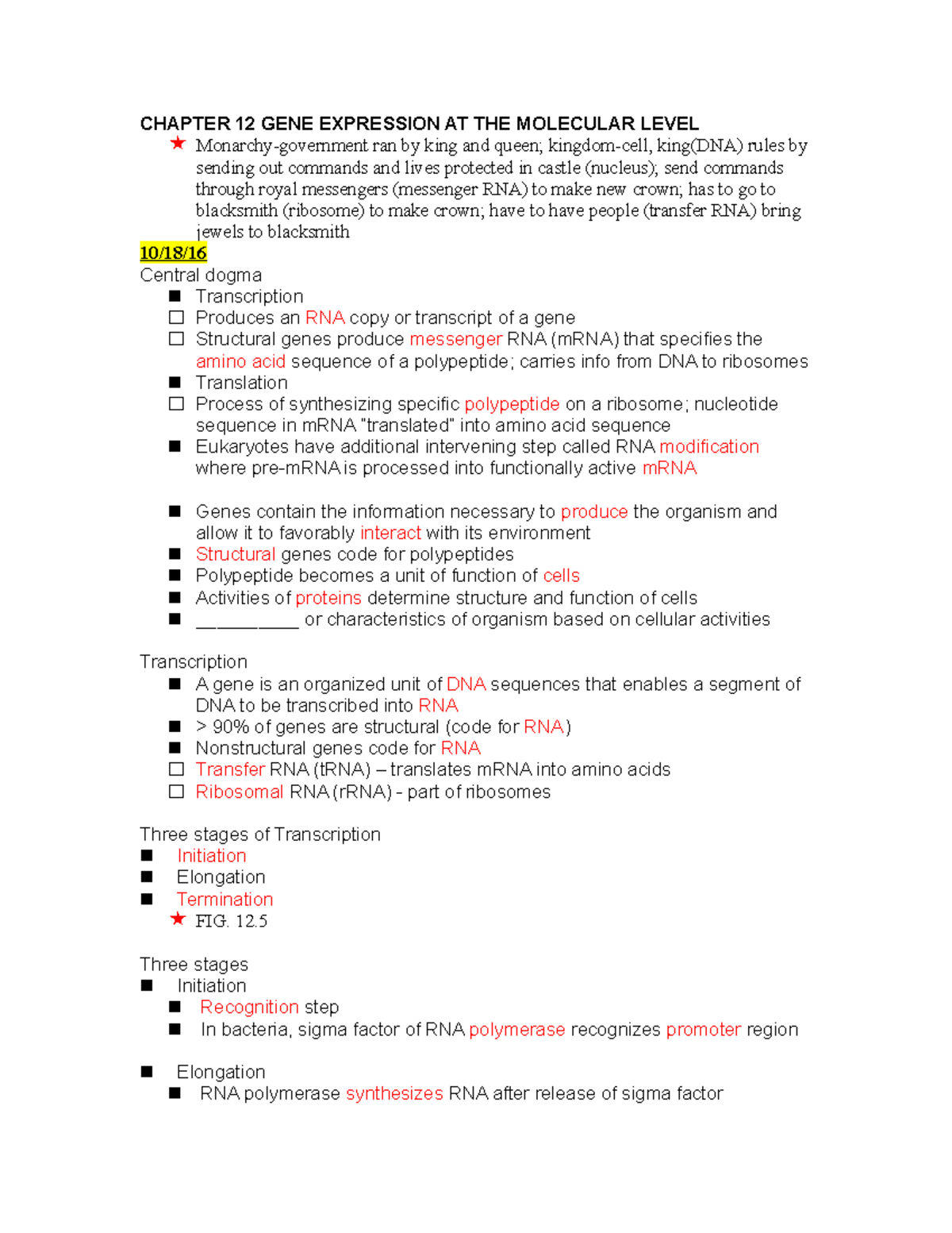 Chapter 12 - Lecture with Mire - CHAPTER 12 GENE EXPRESSION AT THE ...