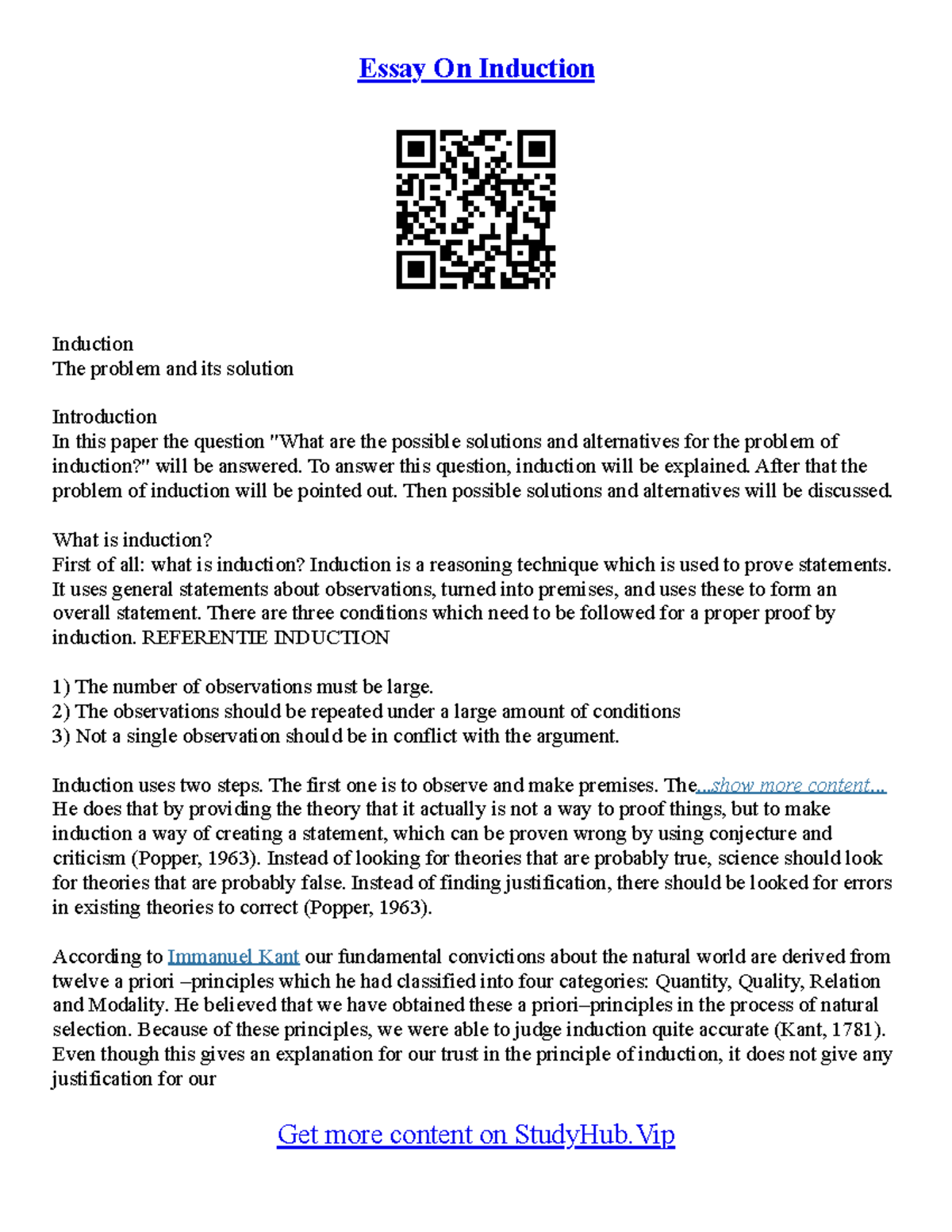Inductive Essay - Essay On Induction Induction The problem and its ...