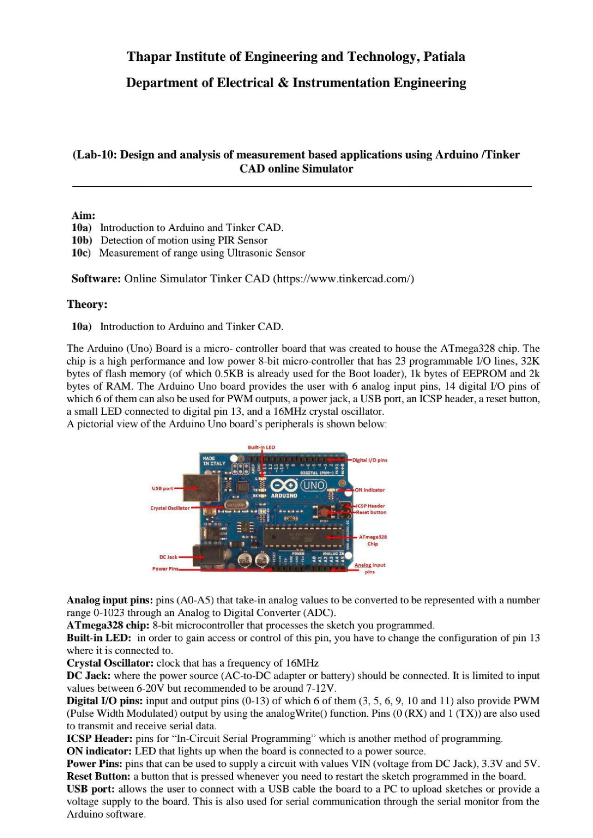 Lab-10 Arduino-I - Lab - Electronic Engineering (First Year) - Studocu