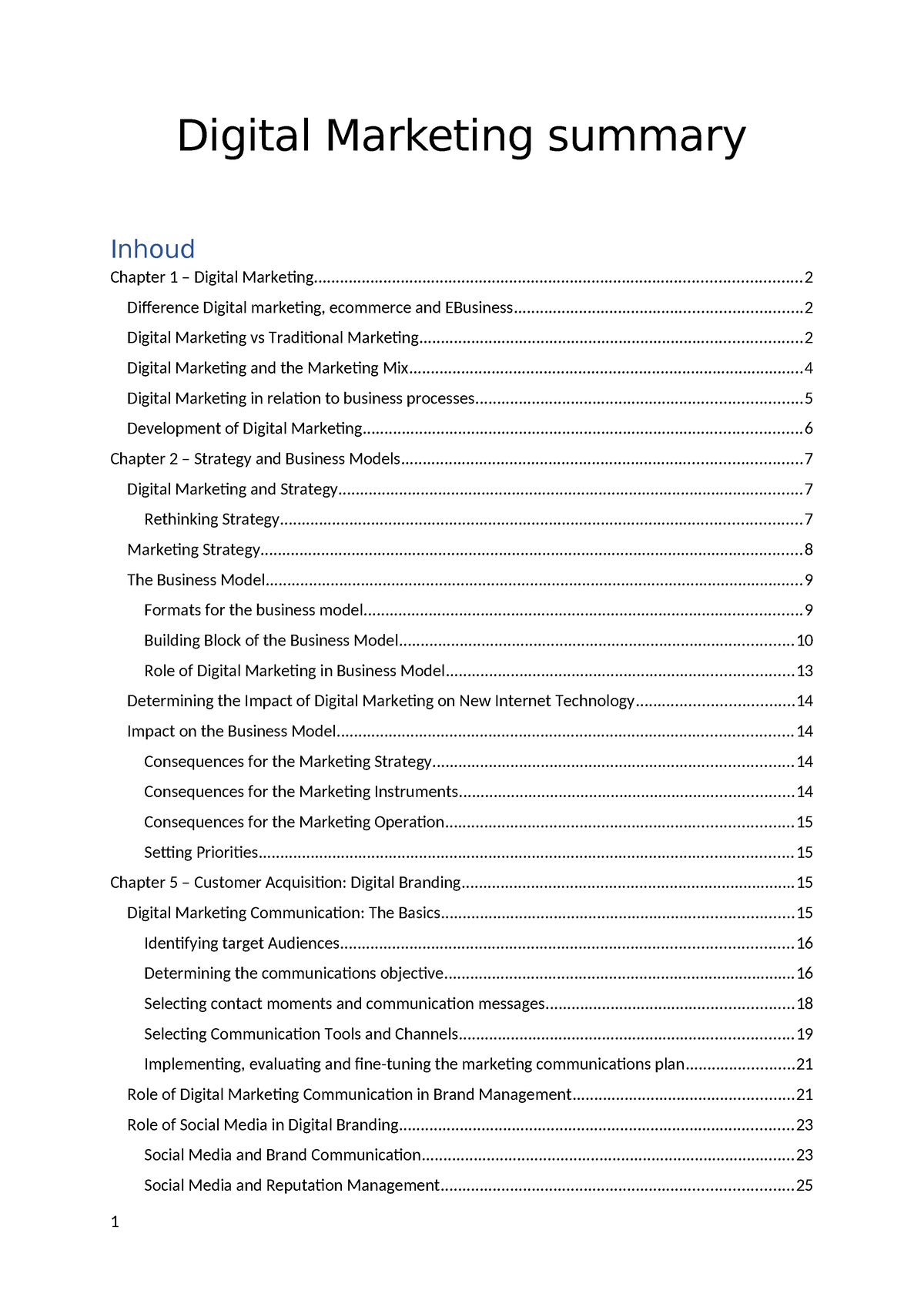 Digital Marketing summary 1 - Digital Marketing summary Chapter 1 ...