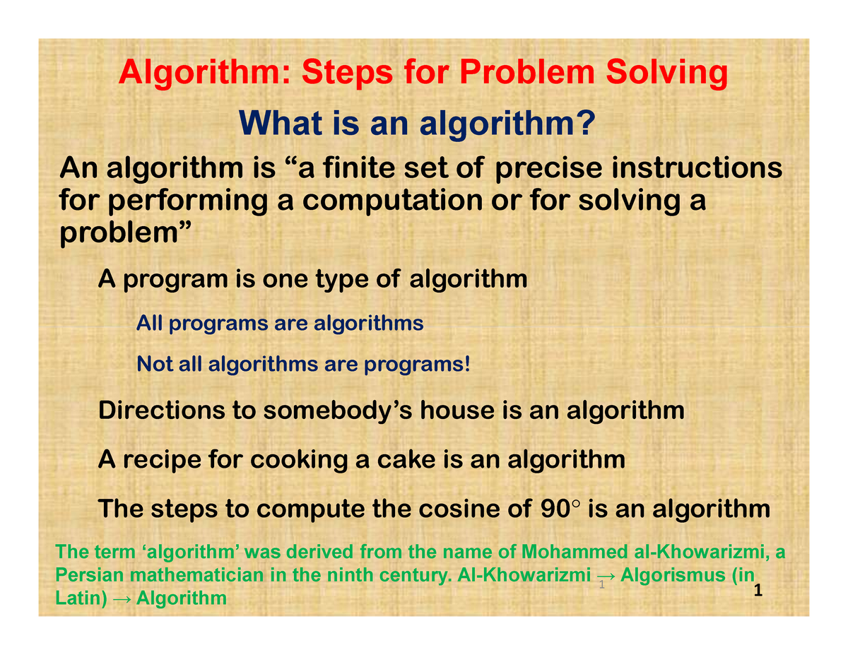 Lecture-18 - Lecture slides - Algorithm: Steps for Problem Solving What ...