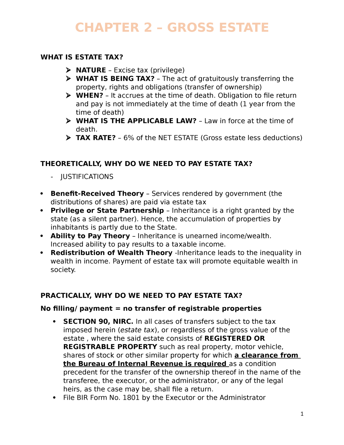 Business Taxation (chapter 2) - CHAPTER 2 – GROSS ESTATE WHAT IS ESTATE ...