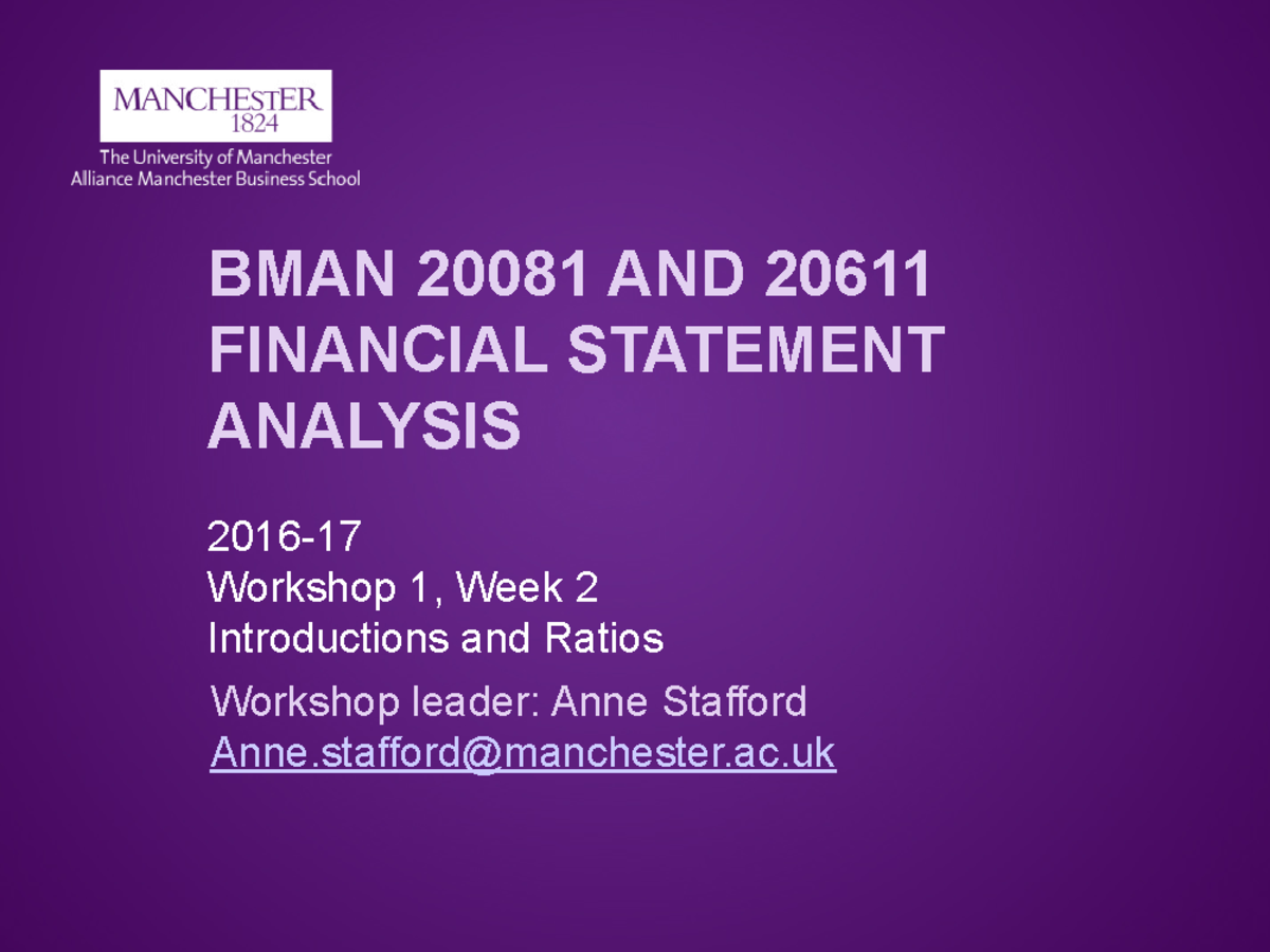 Financial Statement Analysis 1 week 2 BMAN 20081 AND 20611
