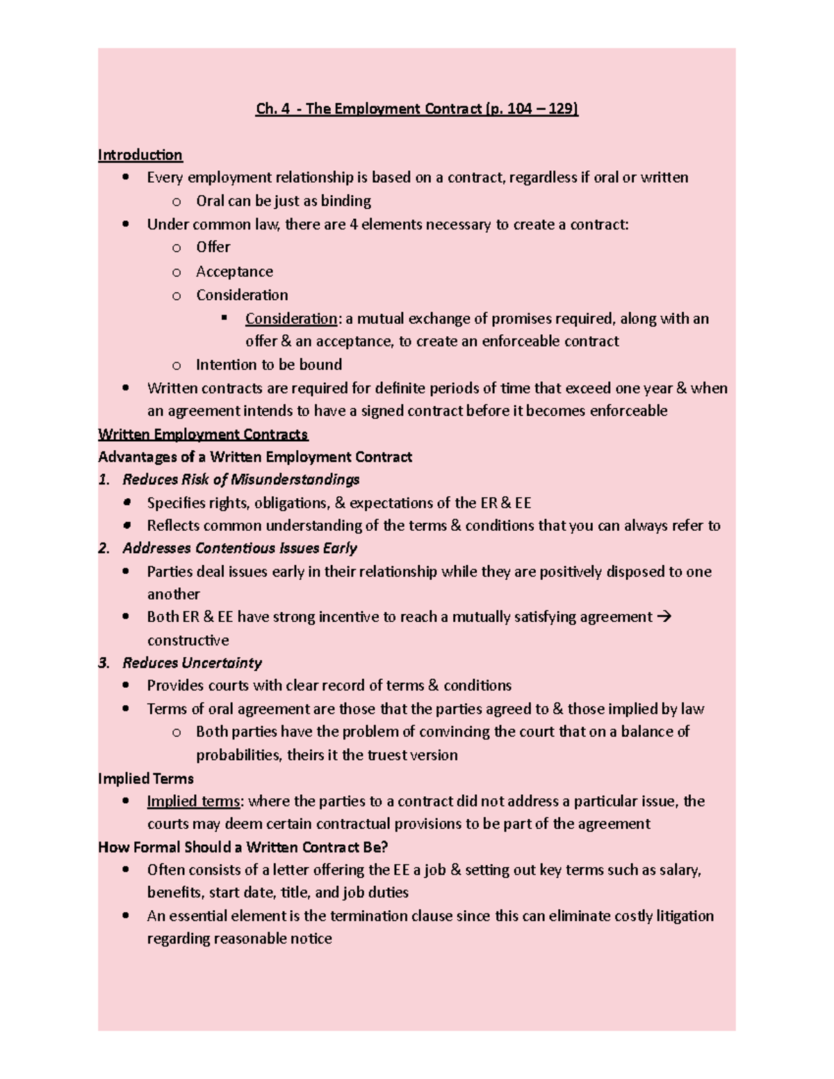 Ch 4 employment contract - Ch. 4 - The Employment Contract (p. 104 ...