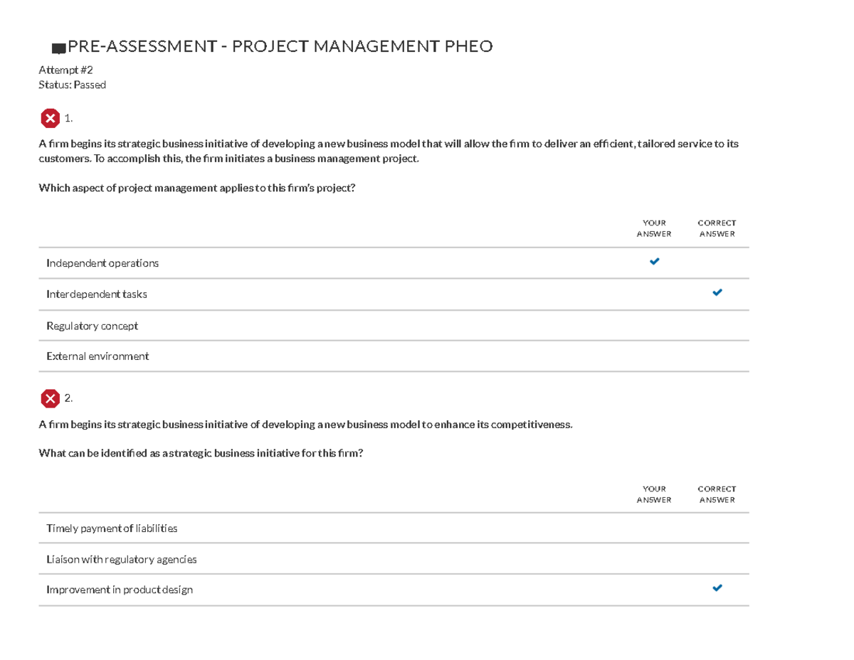 Project Management – C722 - PRE-ASSESSMENT - PROJECT MANAGEMENT PHEO ...