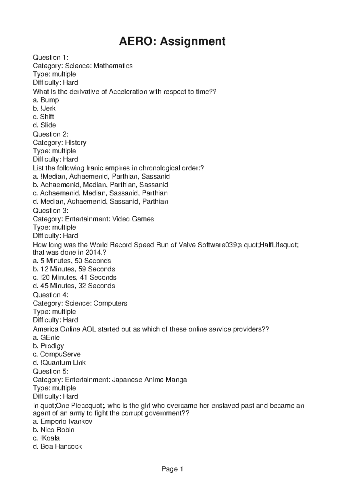 AERO258 Pre Lab 3 - AERO: Assignment Question 1: Category: Science ...