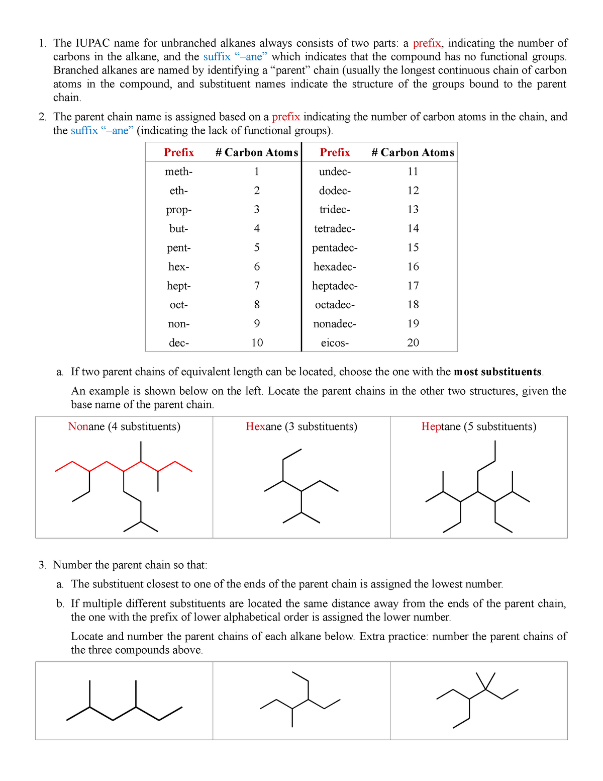 Alkane Nomenclature The Iupac Name For Unbranched Alkanes Always Consists Of Two Parts A