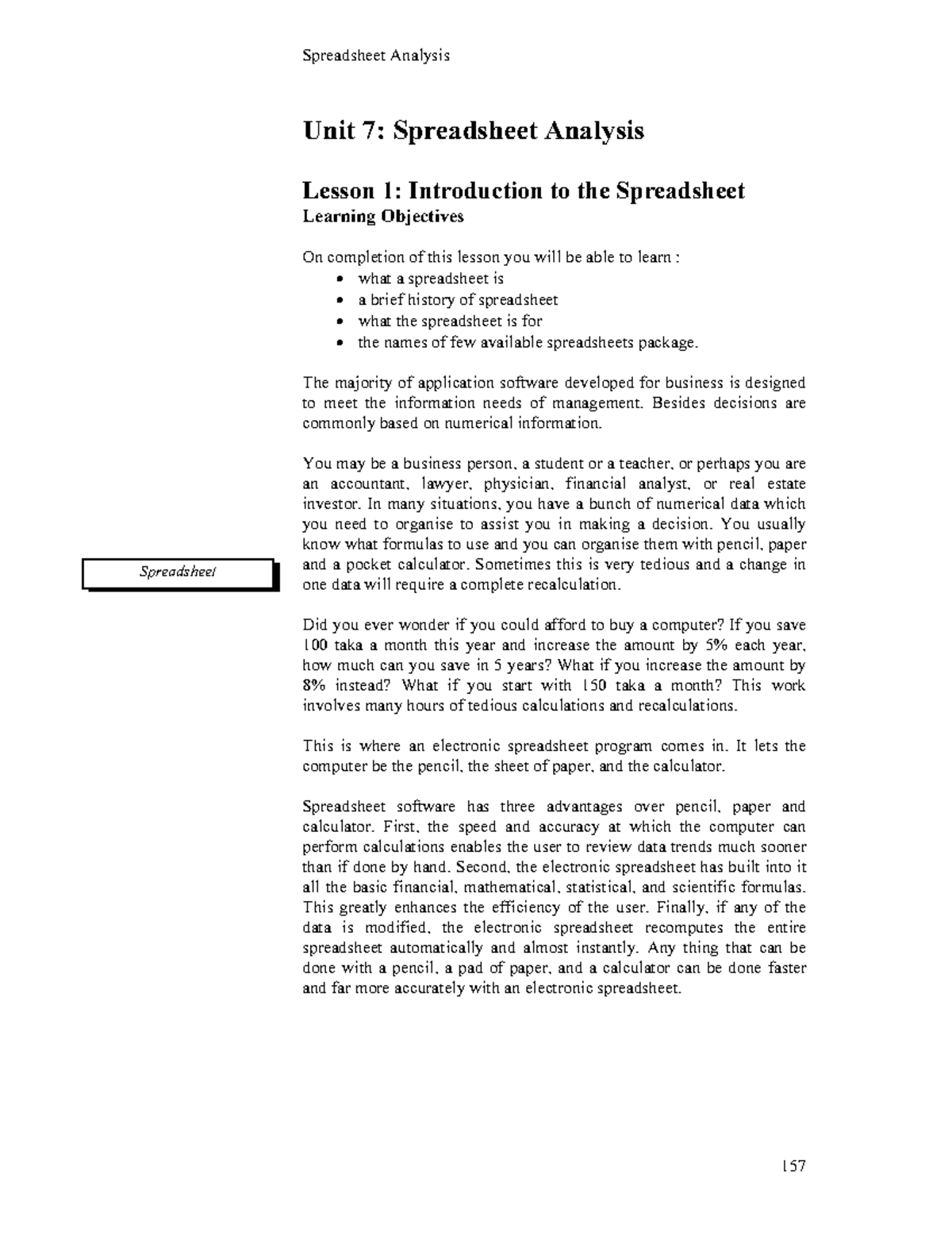 Unit-07 - Spreadsheet Analysis Unit 7: Spreadsheet Analysis Lesson 1 ...