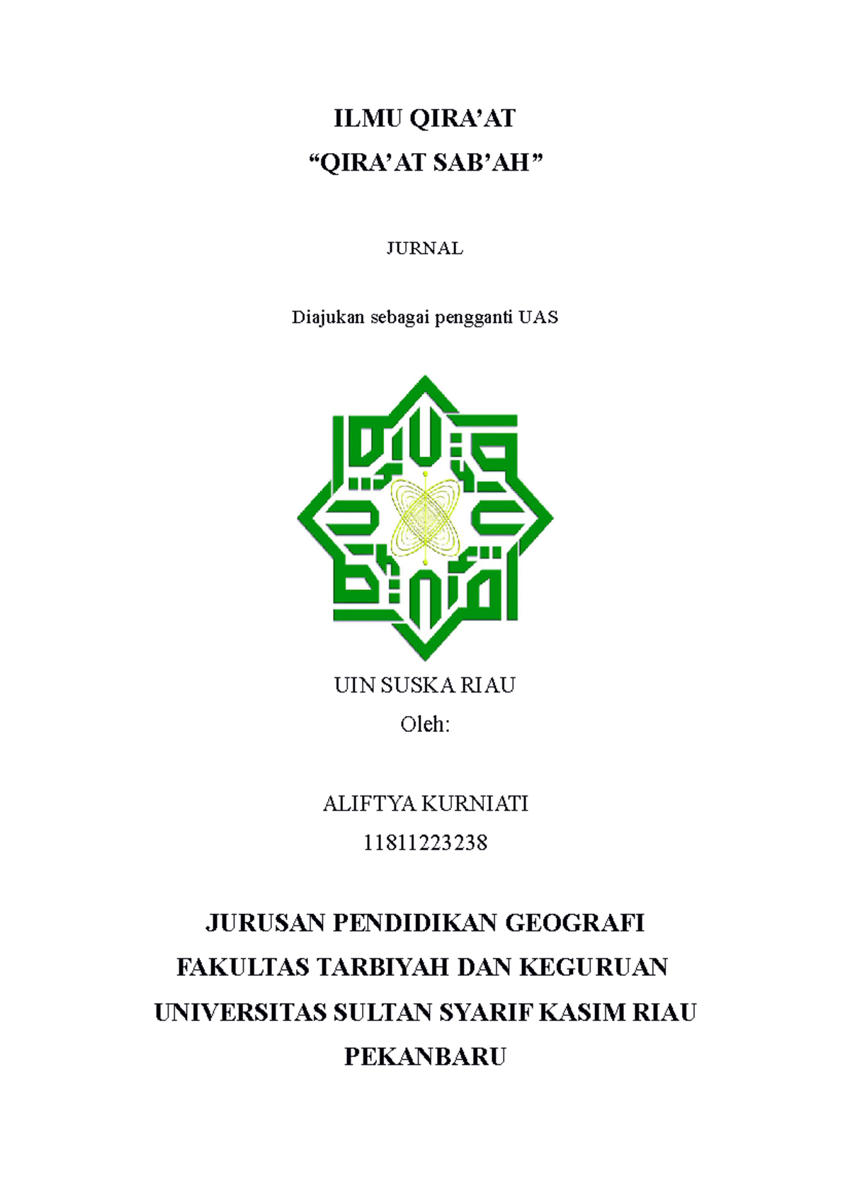 Jurnal Studi Alqur,an - ILMU QIRA’AT “QIRA’AT SAB’AH” JURNAL Diajukan ...