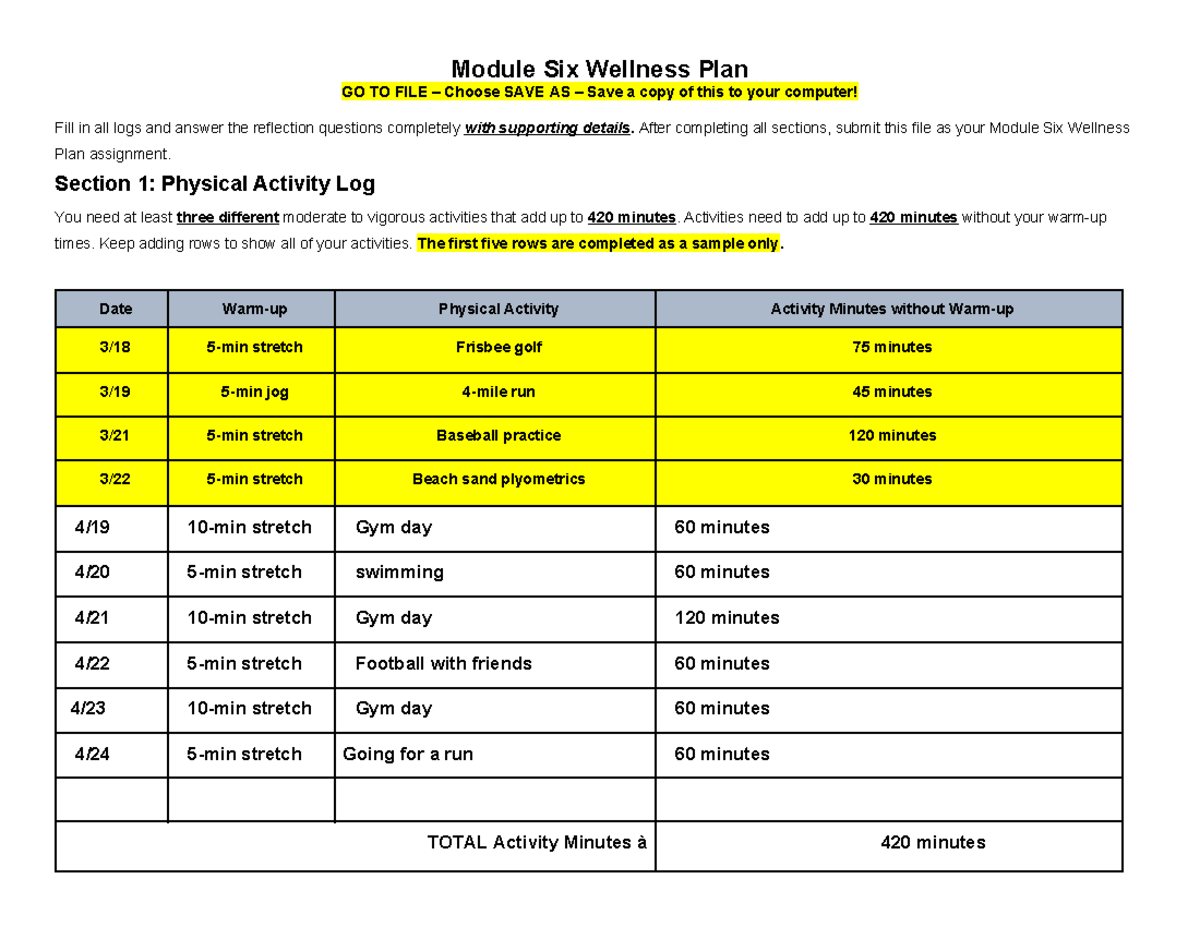 Copy of Module 6 Wellness Plan - Module Six Wellness Plan GO TO FILE ...