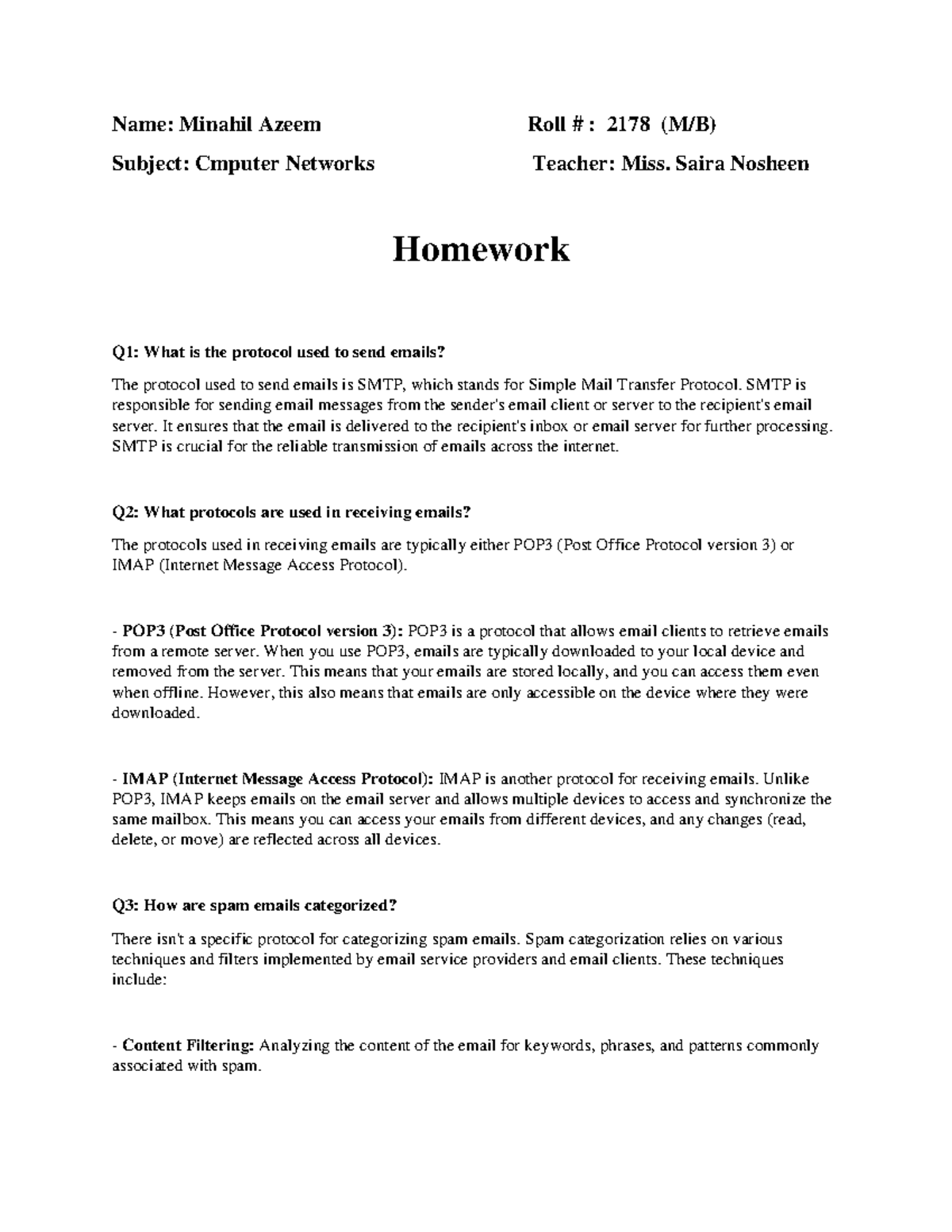 Computer Netwroks - Saira Nosheen Homework Q1: What is the protocol ...