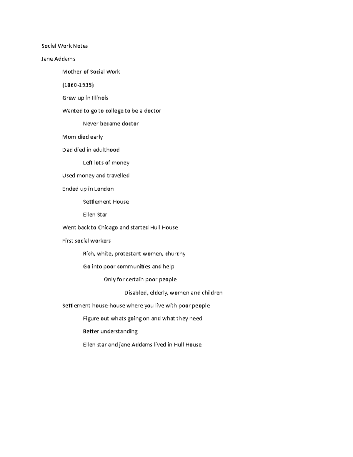 Social Work Notes - Social Work Notes Jane Addams Mother of Social Work ...