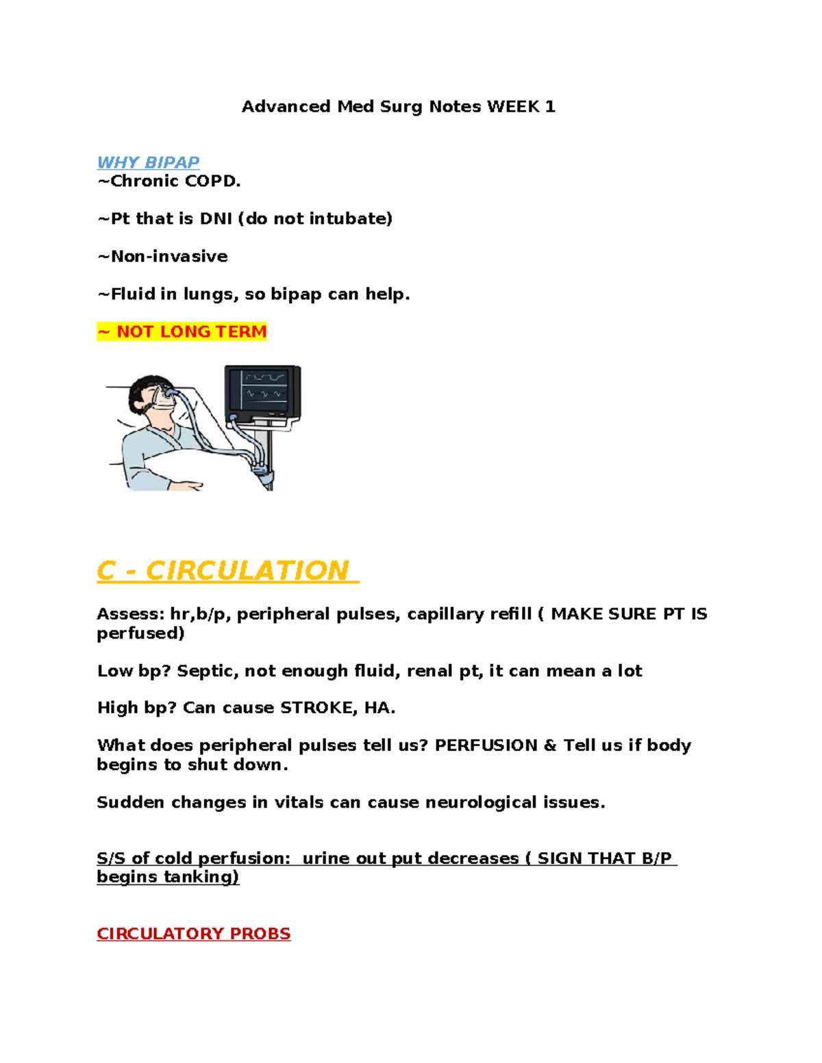 Advanced MED SURG WEEK ONE Notes - Advanced Med Surg Notes WEEK 1 WHY ...