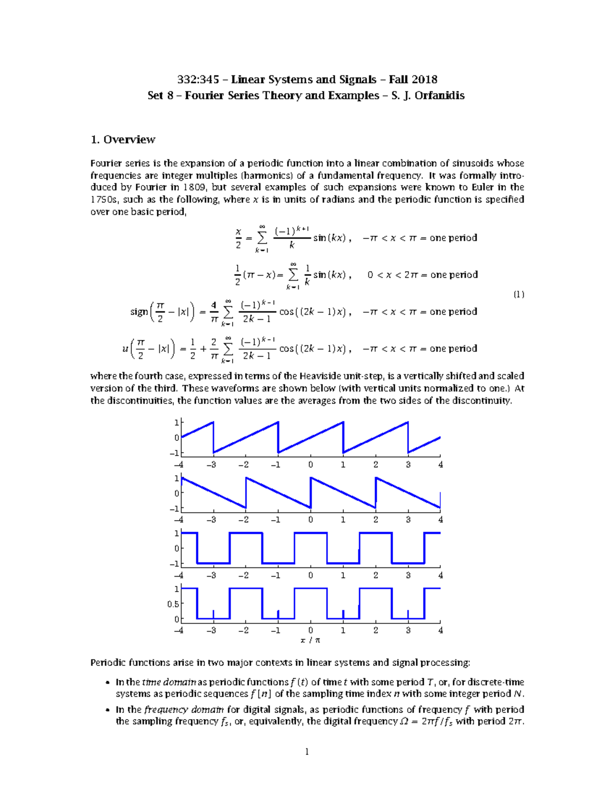 Set8 - Fourier series theory and examples - 332:345 – Linear Systems ...