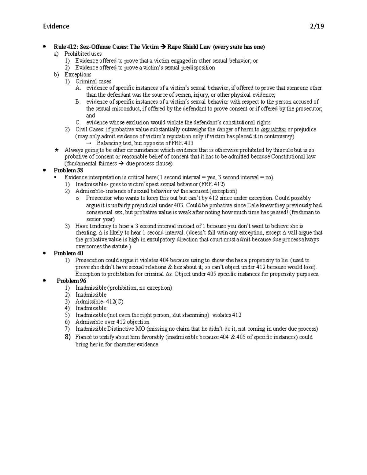 2 19 Notes Chapter Main Points Evidence 2 Rule 412 Sex Offense