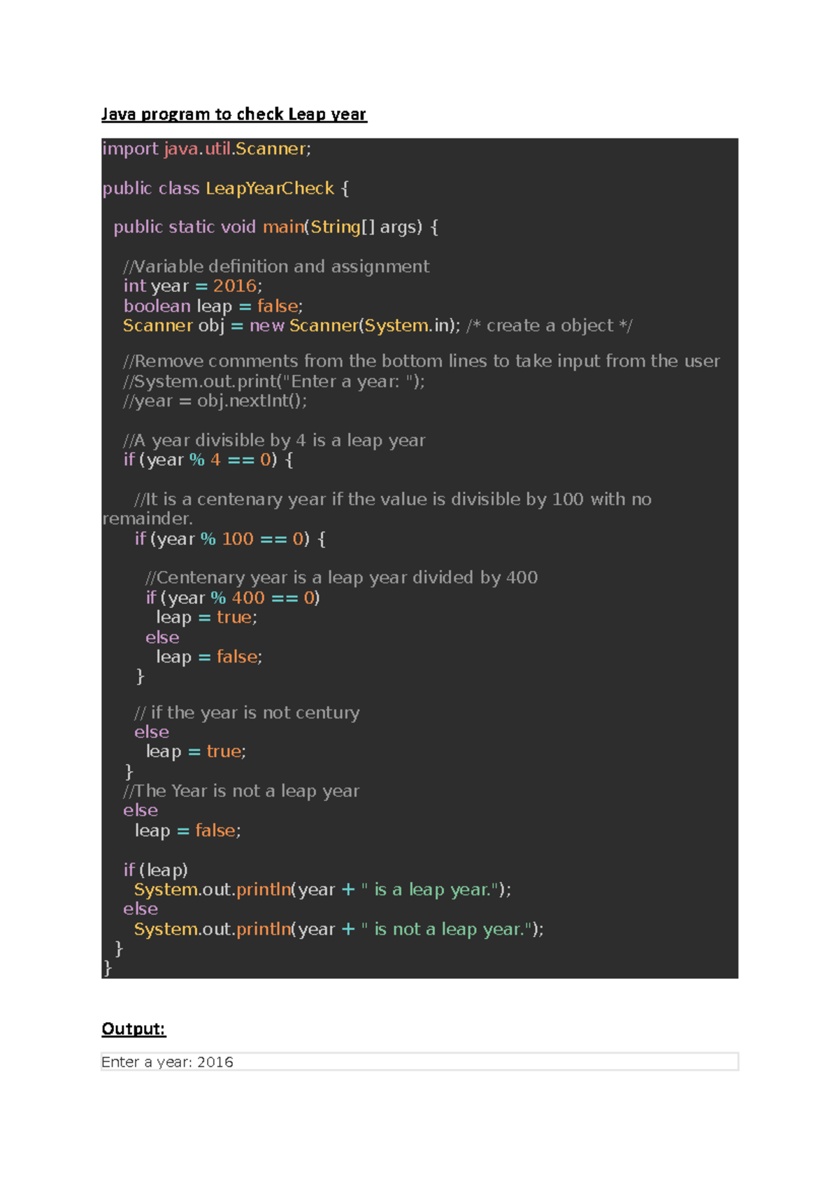 Leap year - program to Check for Leap year - Java program to check Leap ...