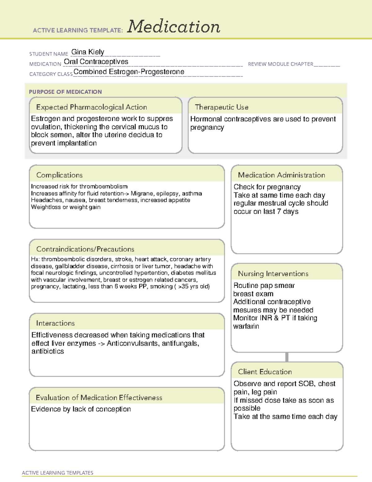 ATI ALT OB- BC - ACTIVE LEARNING TEMPLATES Medication STUDENT NAME ...