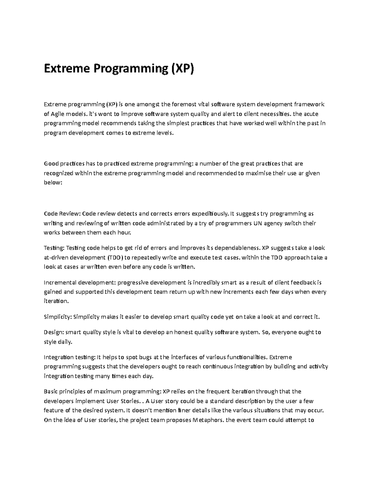 Extreme Programming (XP - Software Engineering - Studocu