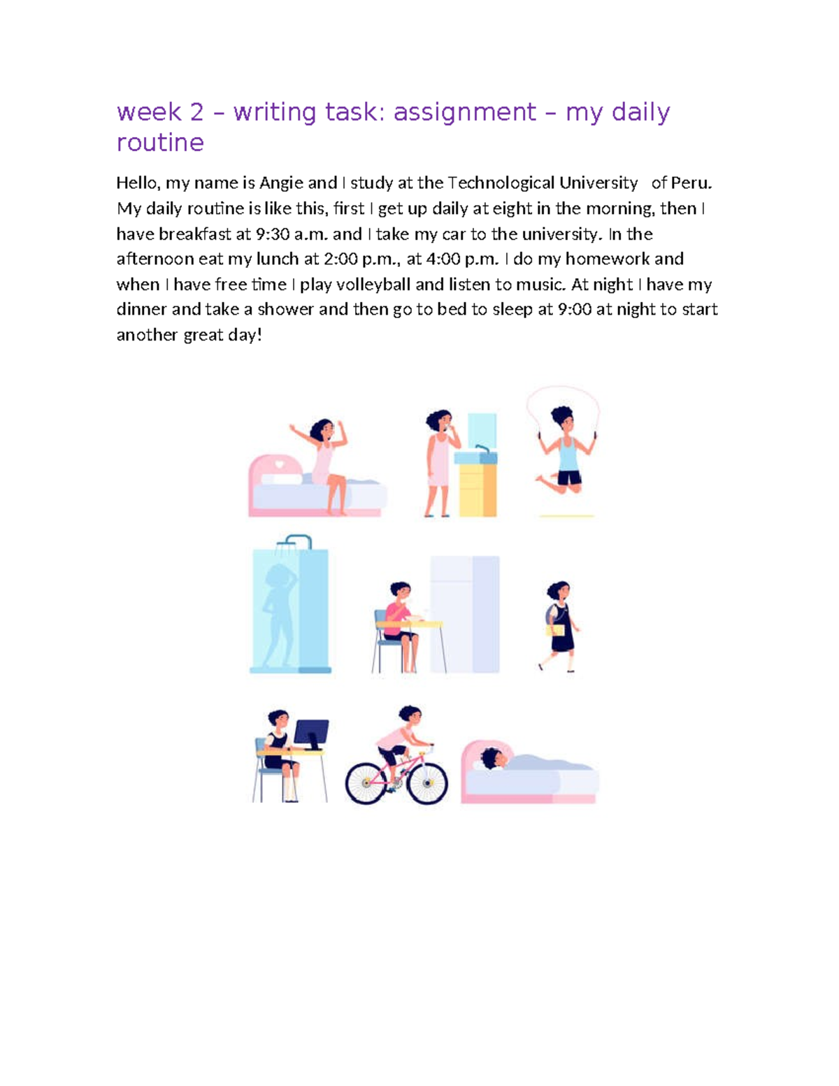 Week - week 2 – writing task: assignment – my daily routine Hello, my ...