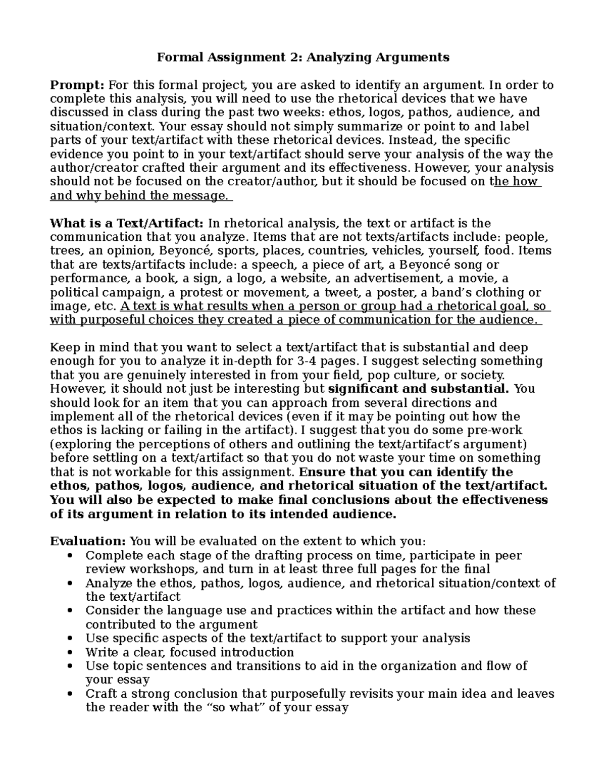 2019 AA Prompt Formal Assignment 2 Analyzing Arguments Prompt For