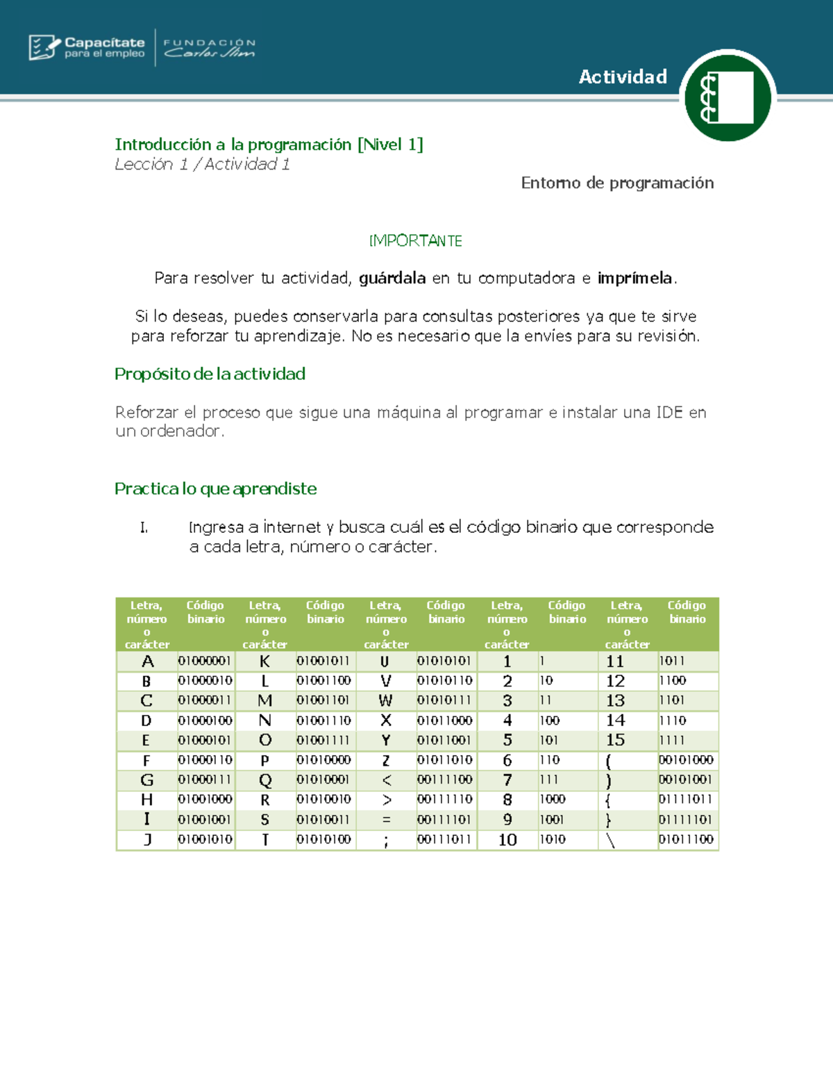 Actividad 1 - IntroducciÛn a la programaciÛn [Nivel 1] LecciÛn 1 ...
