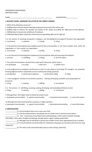 Engineering management prelim exam - Civil Engineering - Studocu