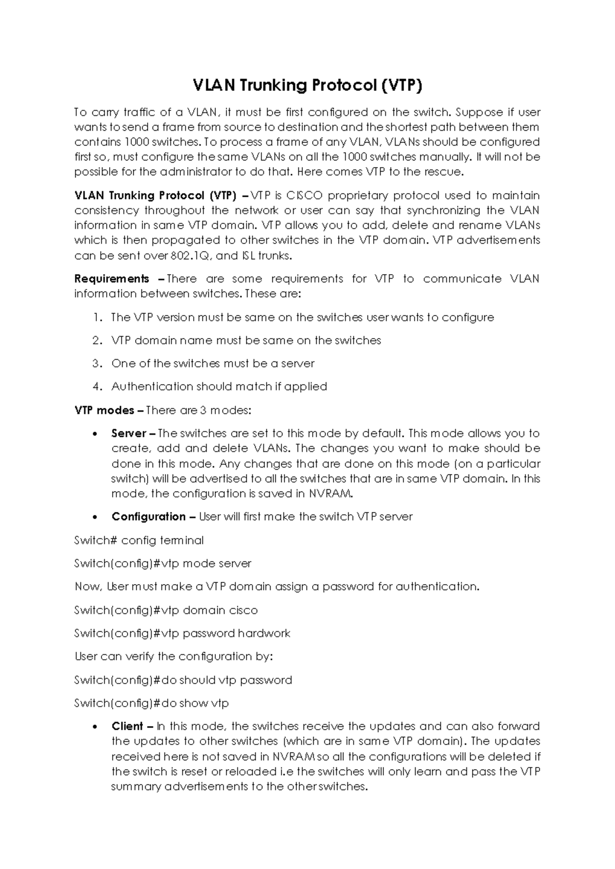 VLAN Trunking Protocol - Suppose if user wants to send a frame from ...
