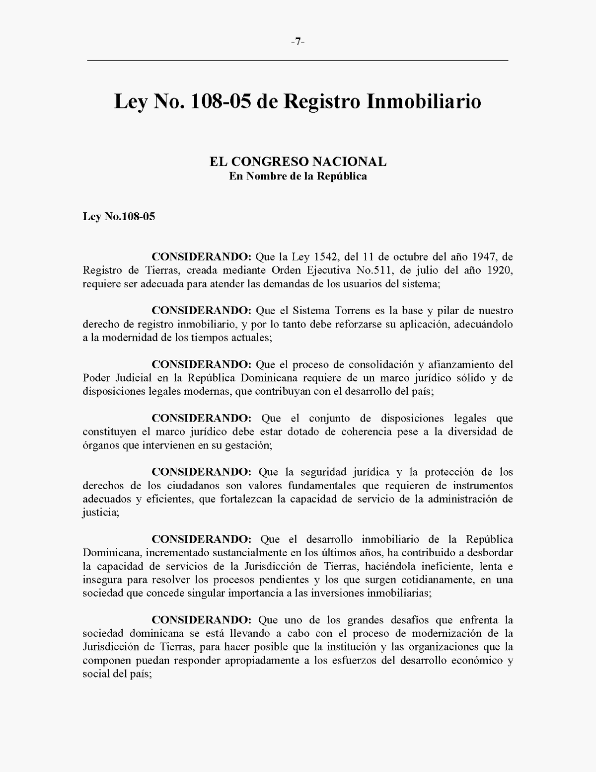 Ley No. 108-05 De Registro Inmobiliario - Ley No. 108-05 De Registro ...