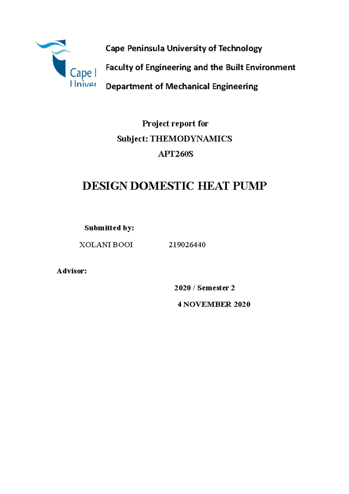 007 Design Report thermo - Cape Peninsula University of Technology ...