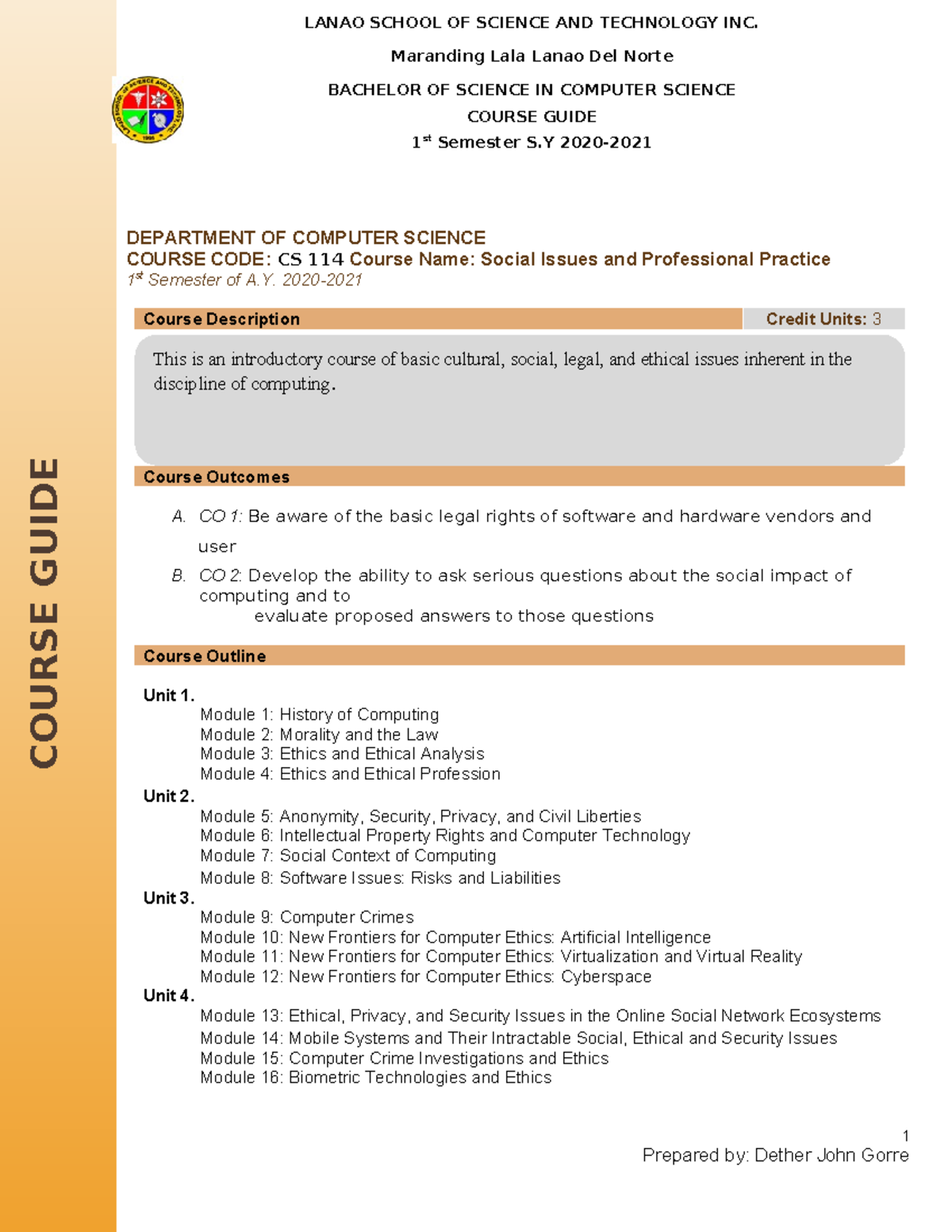 Course guide of social issues and professional practice - COURSE GUIDE ...