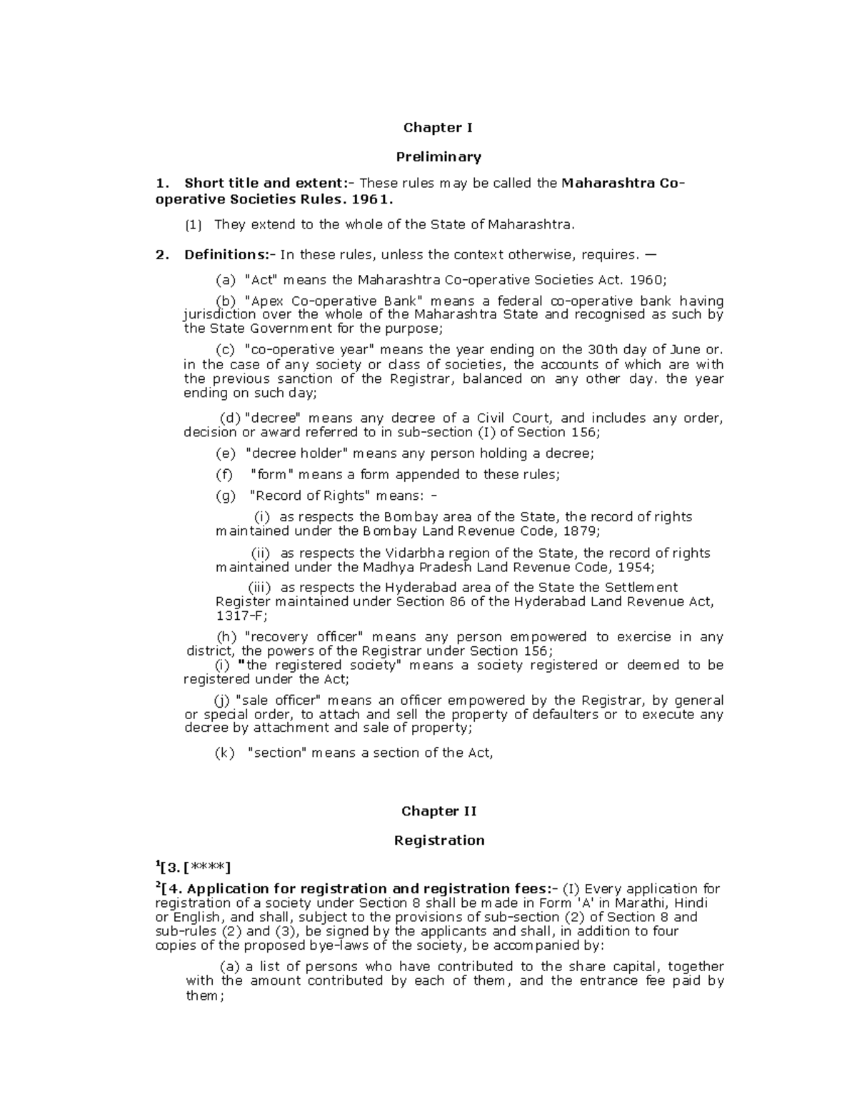Mah coop society rules 1961 - Chapter I Preliminary Short title and ...