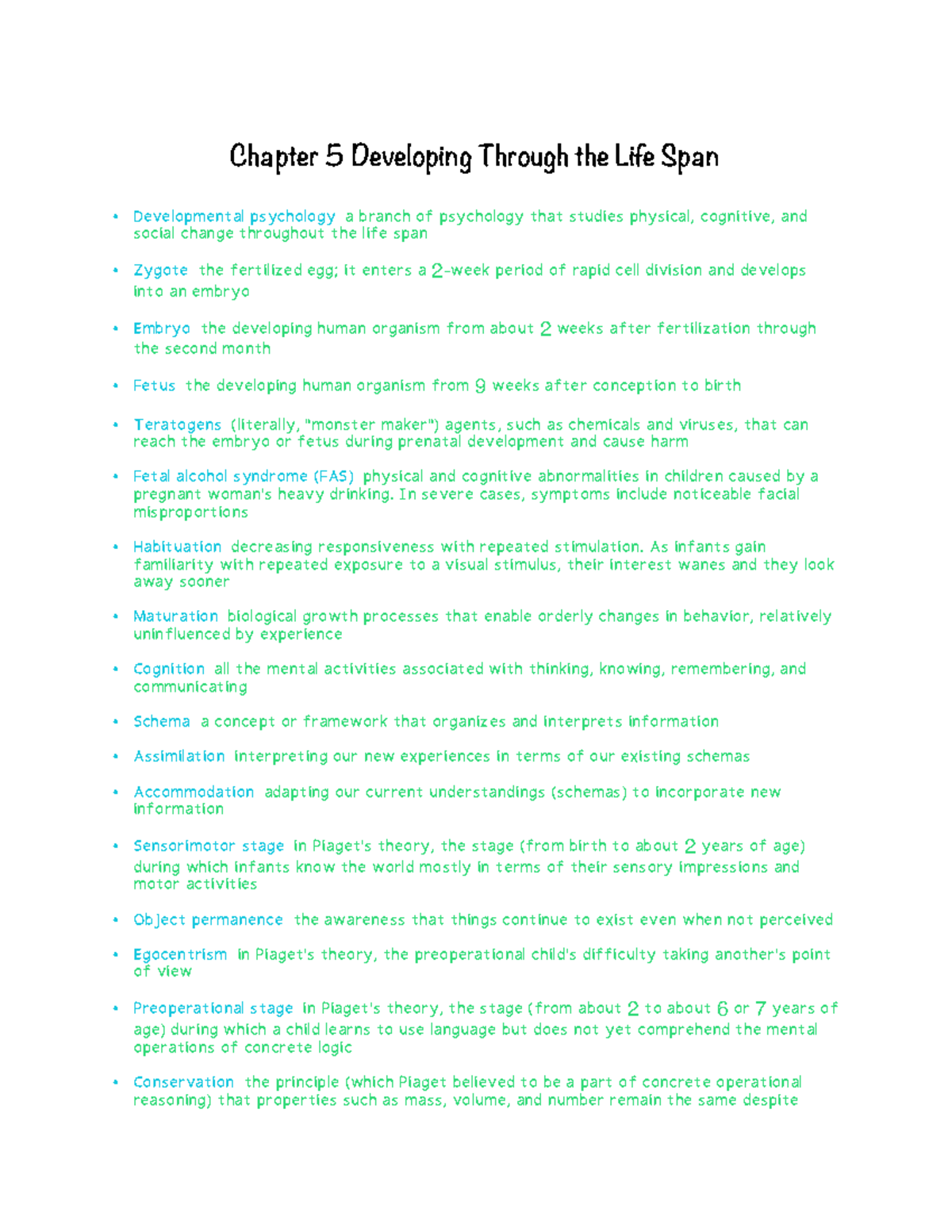 Chapter 5 Developing Through The Life Span Vocab Terms Psyc 1000